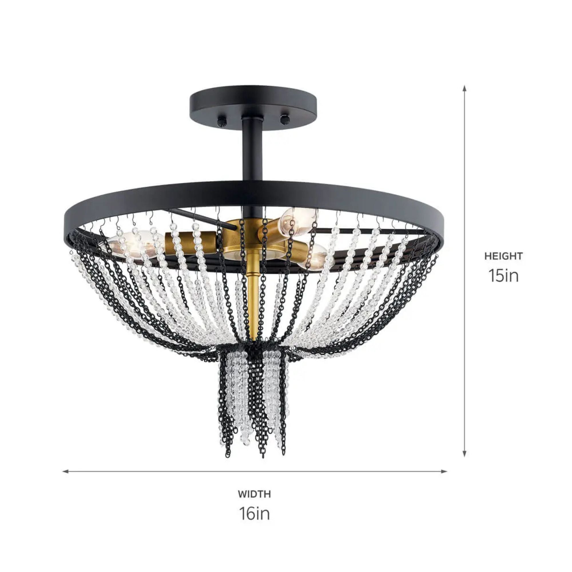 Alexia 16" 3-Light Semi-Flush Mount, Textured Black Finish