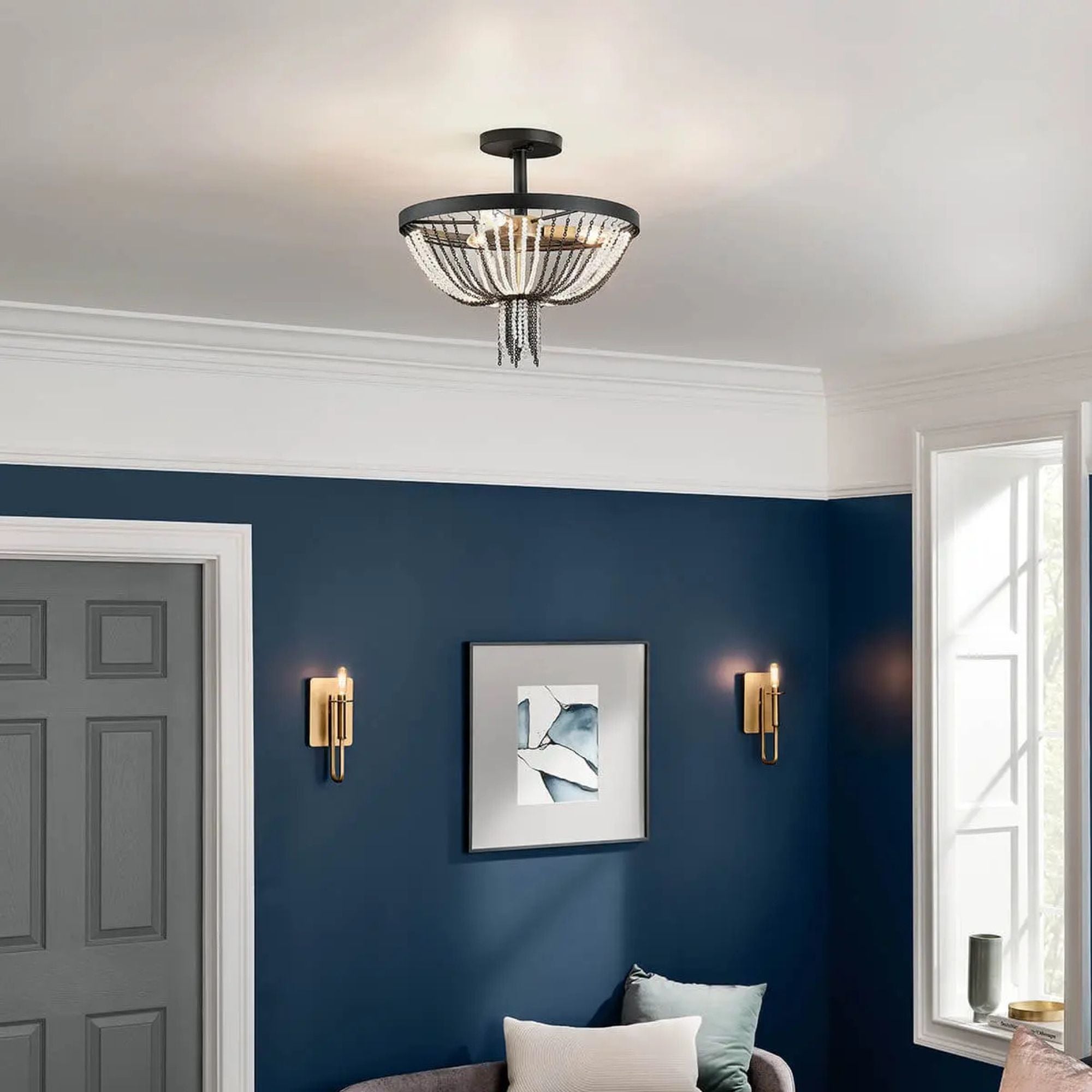 Alexia 16" 3-Light Semi-Flush Mount, Textured Black Finish