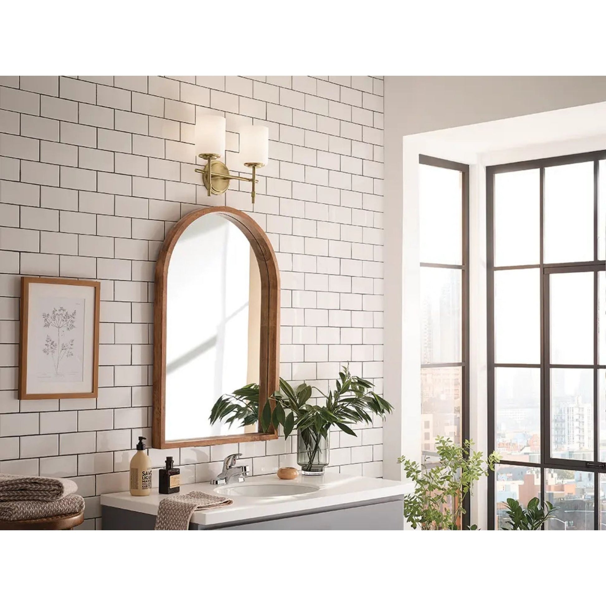 Ali 14" 2-Light Bath Vanity Light, Brushed Natural Brass Finish - Bees Lighting