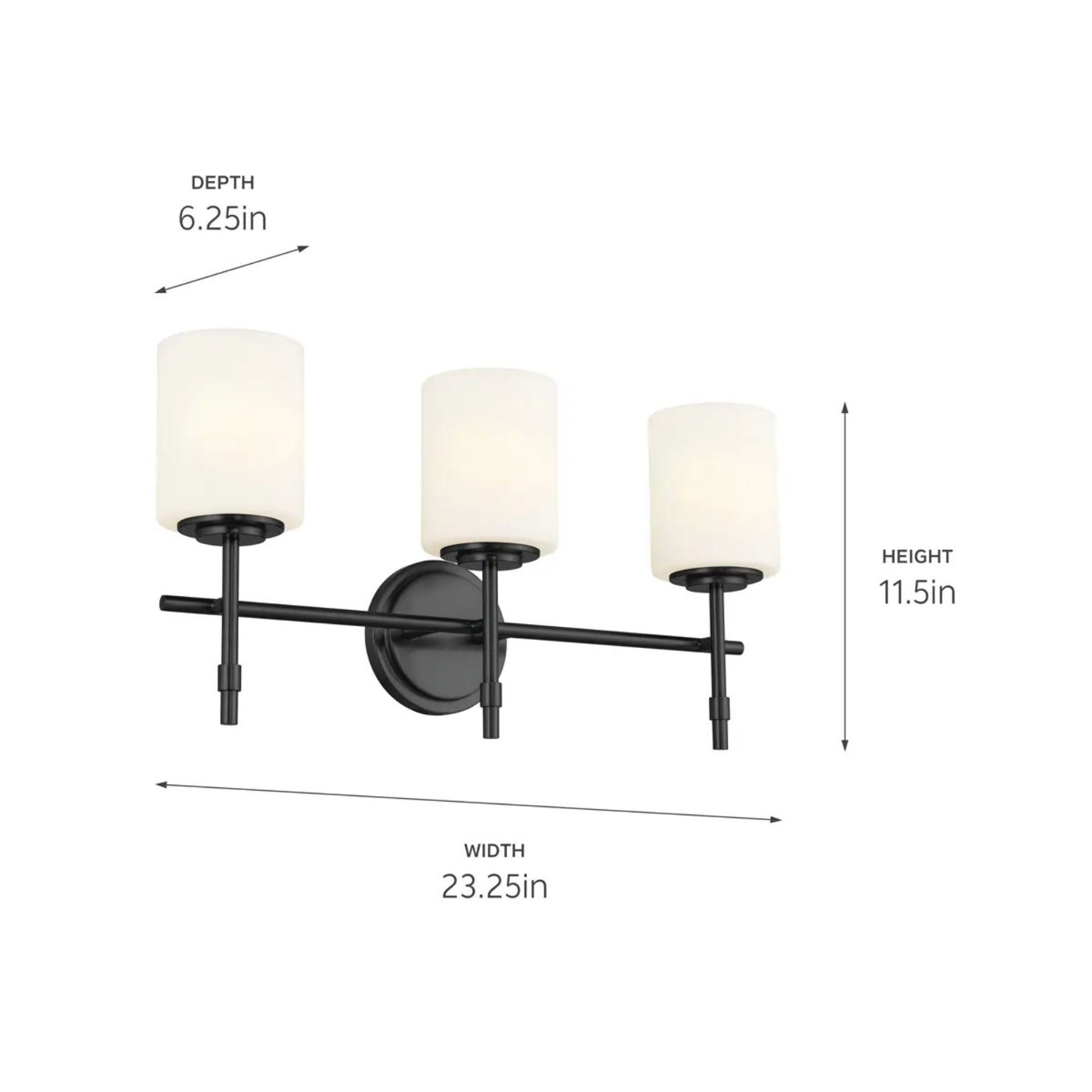 Ali 23" 3-Light Bath Vanity Light, Black Finish