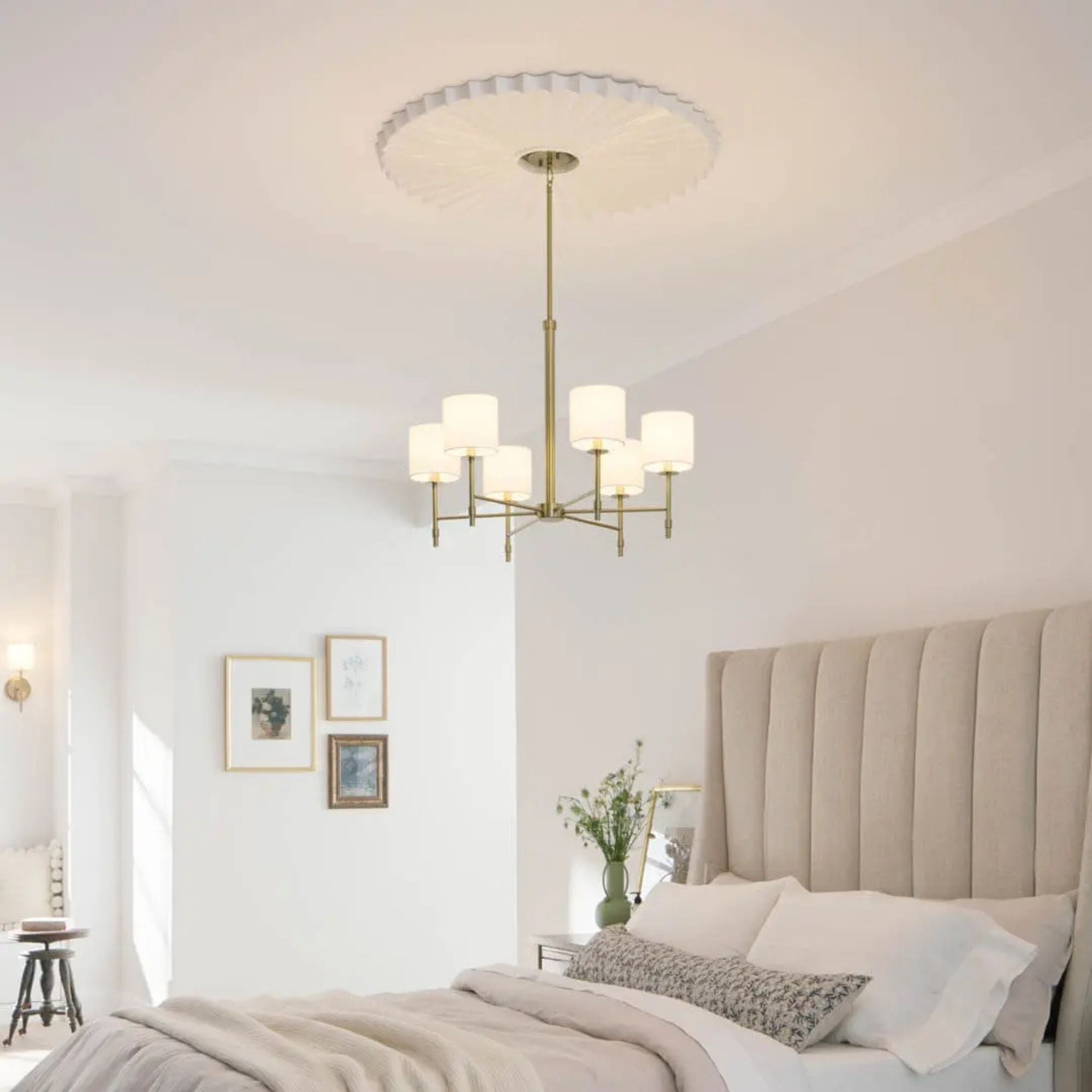 Ali 28" 6-Light Chandelier, Brushed Natural Brass Finish - Bees Lighting