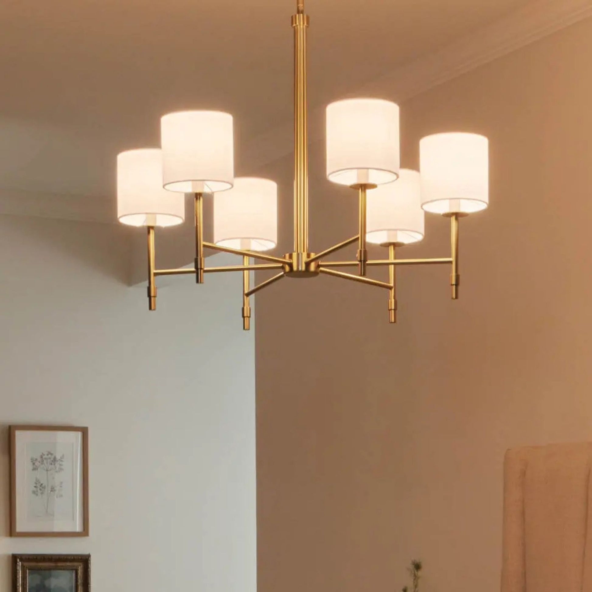 Ali 28" 6-Light Chandelier, Brushed Natural Brass Finish - Bees Lighting