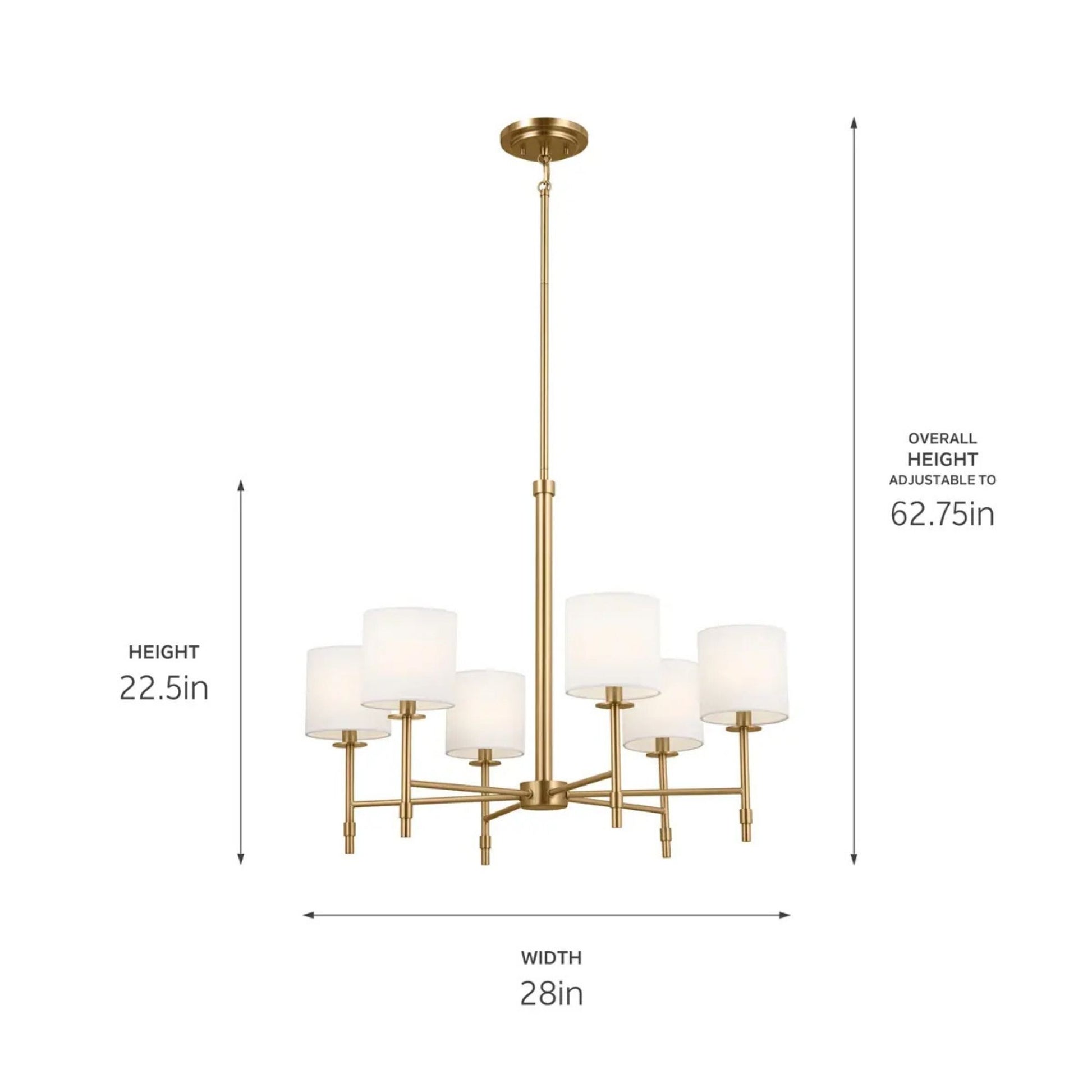 Ali 28" 6-Light Chandelier, Brushed Natural Brass Finish - Bees Lighting