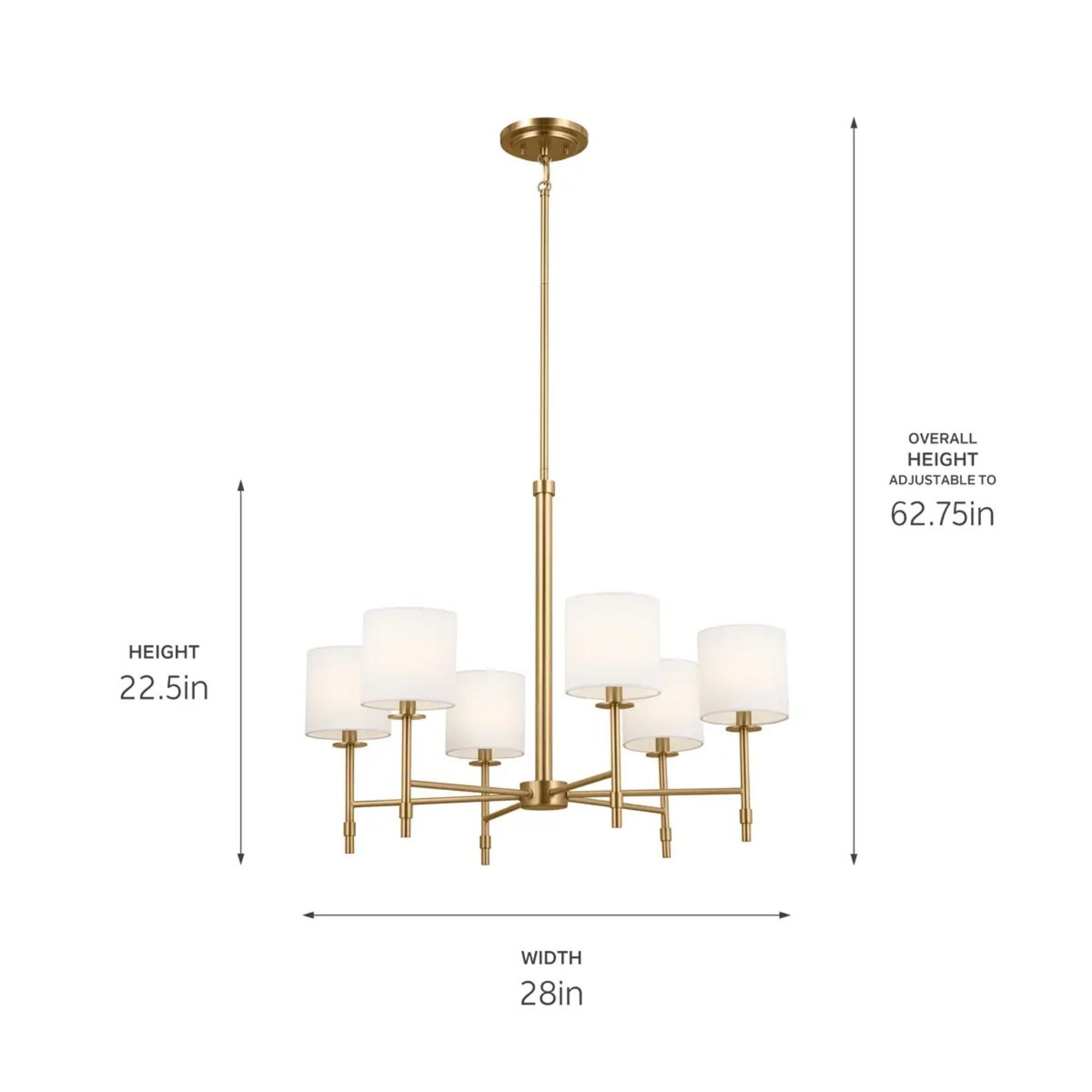 Ali 28" 6-Light Chandelier, Brushed Natural Brass Finish - Bees Lighting