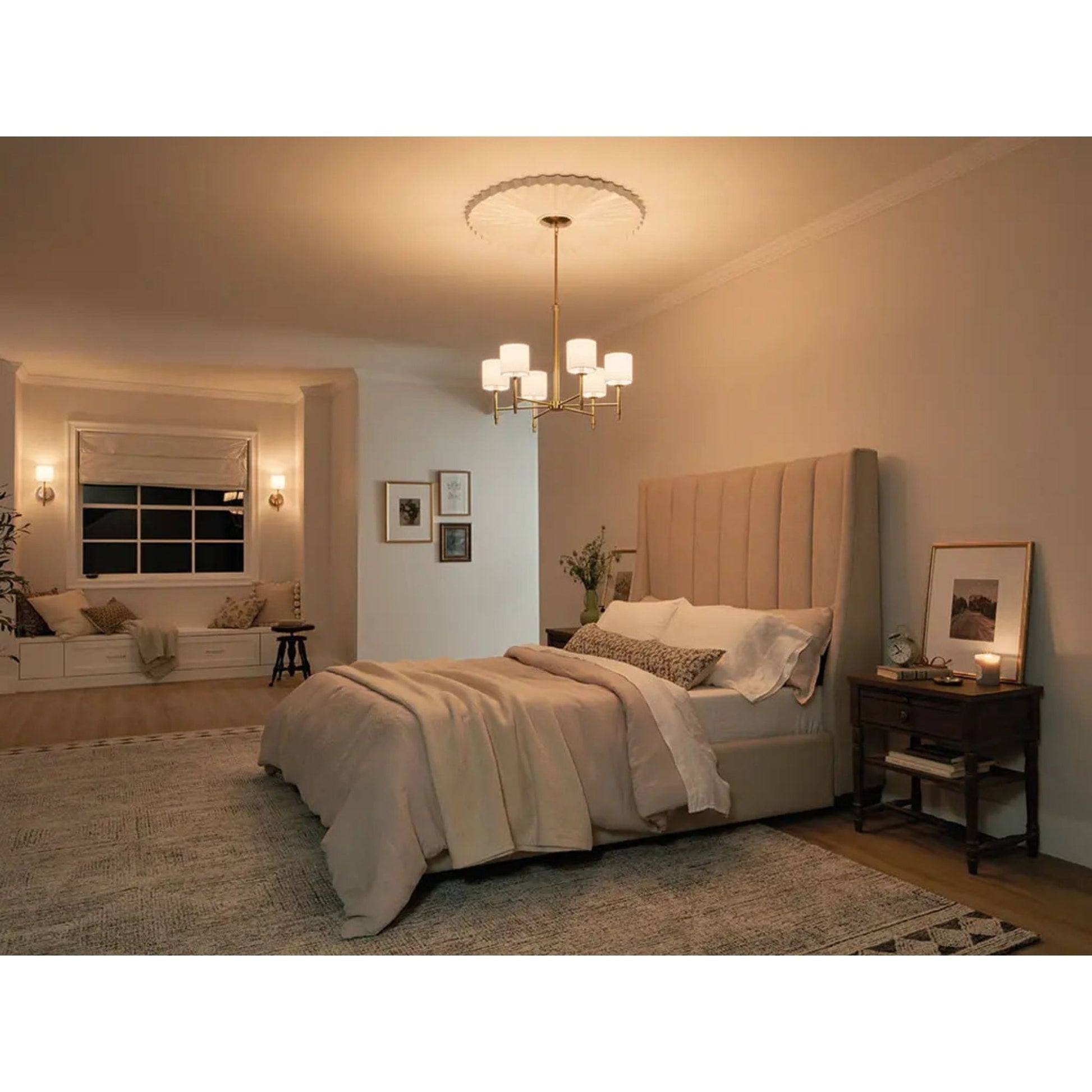 Ali 28" 6-Light Chandelier, Brushed Natural Brass Finish - Bees Lighting