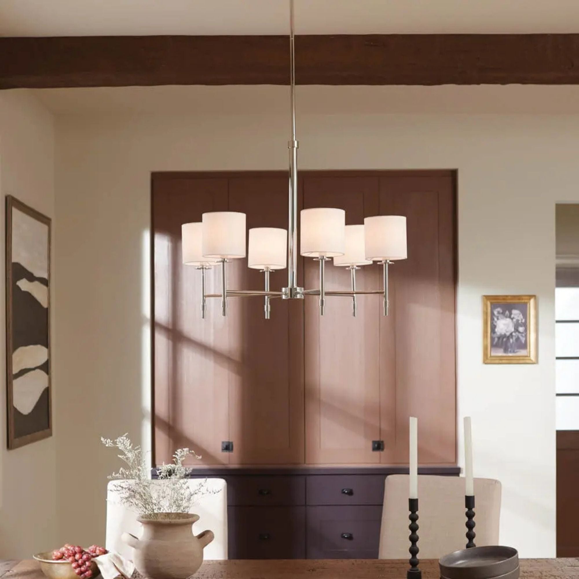 Ali 28" 6-Light Chandelier, Polished Nickel Finish - Bees Lighting