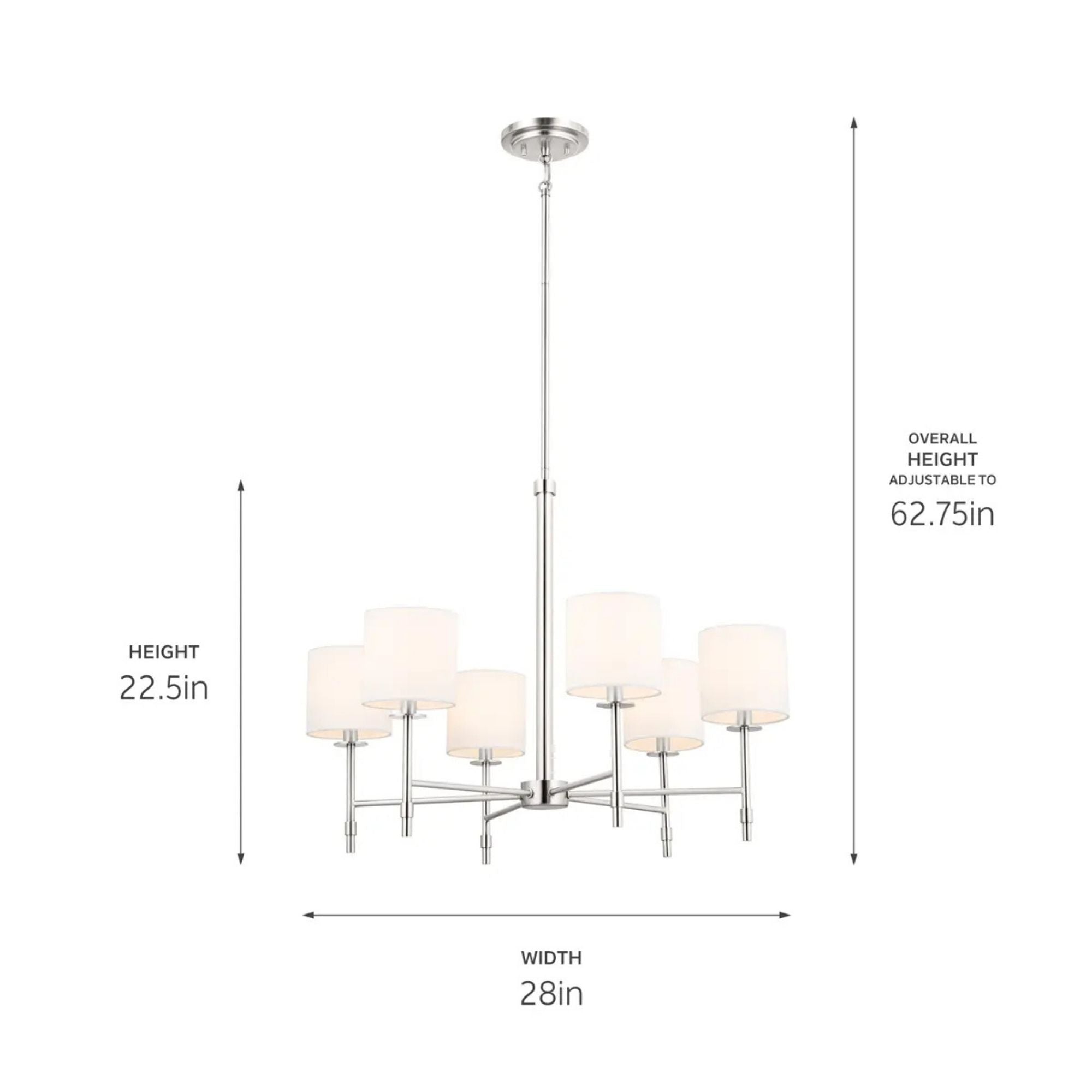 Ali 28" 6-Light Chandelier, Polished Nickel Finish - Bees Lighting