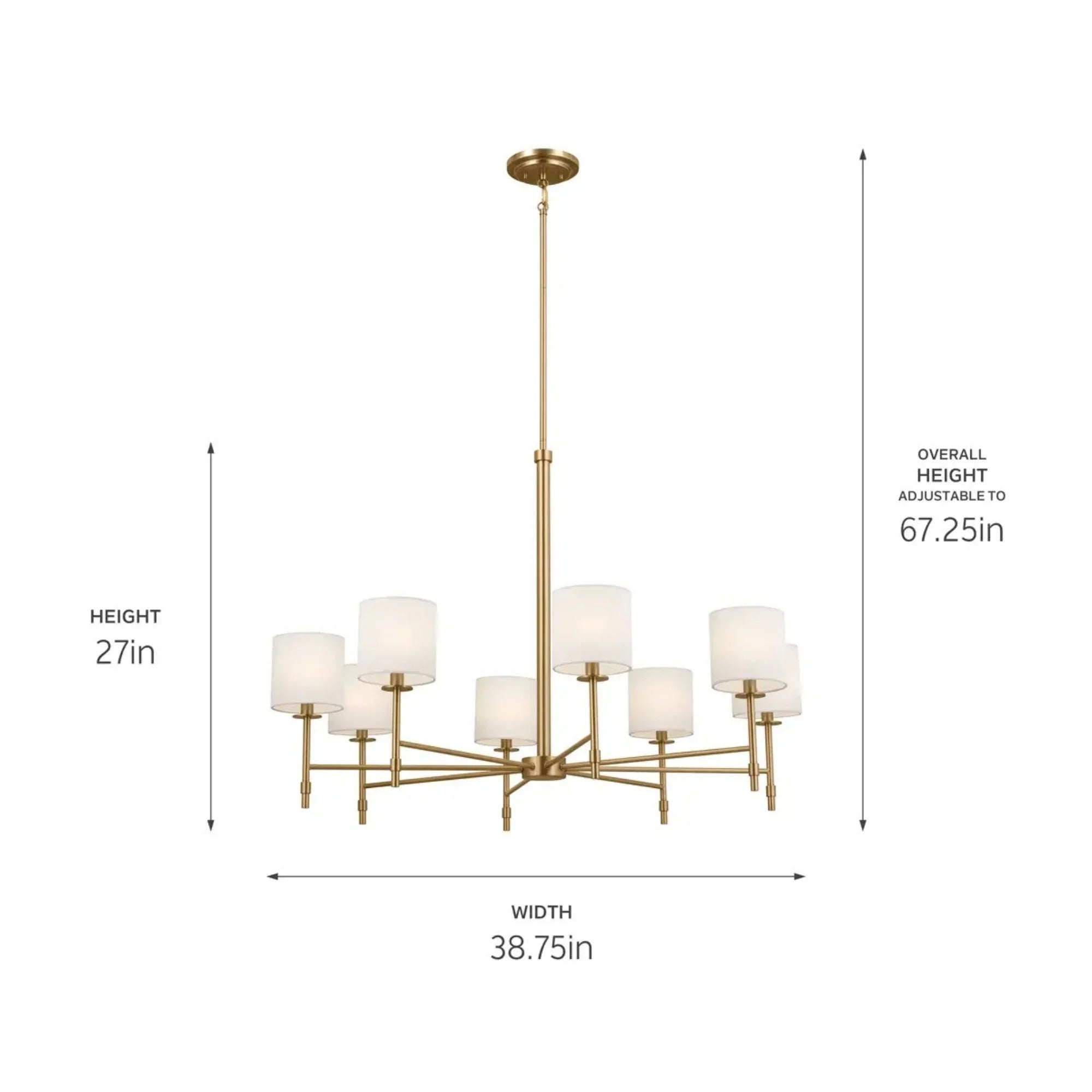 Ali 39" 8-Light Chandelier, Brushed Natural Brass Finish