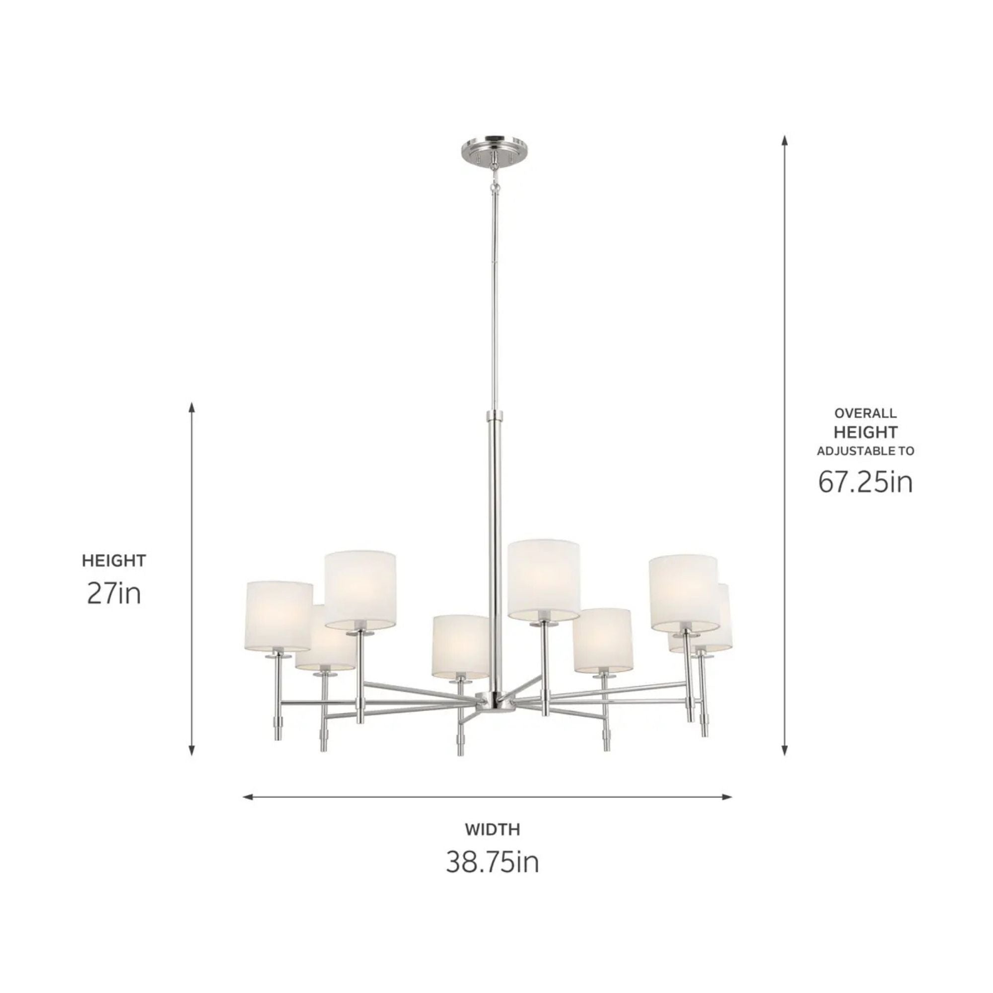 Ali 39" 8-Light Chandelier, Polished Nickel Finish