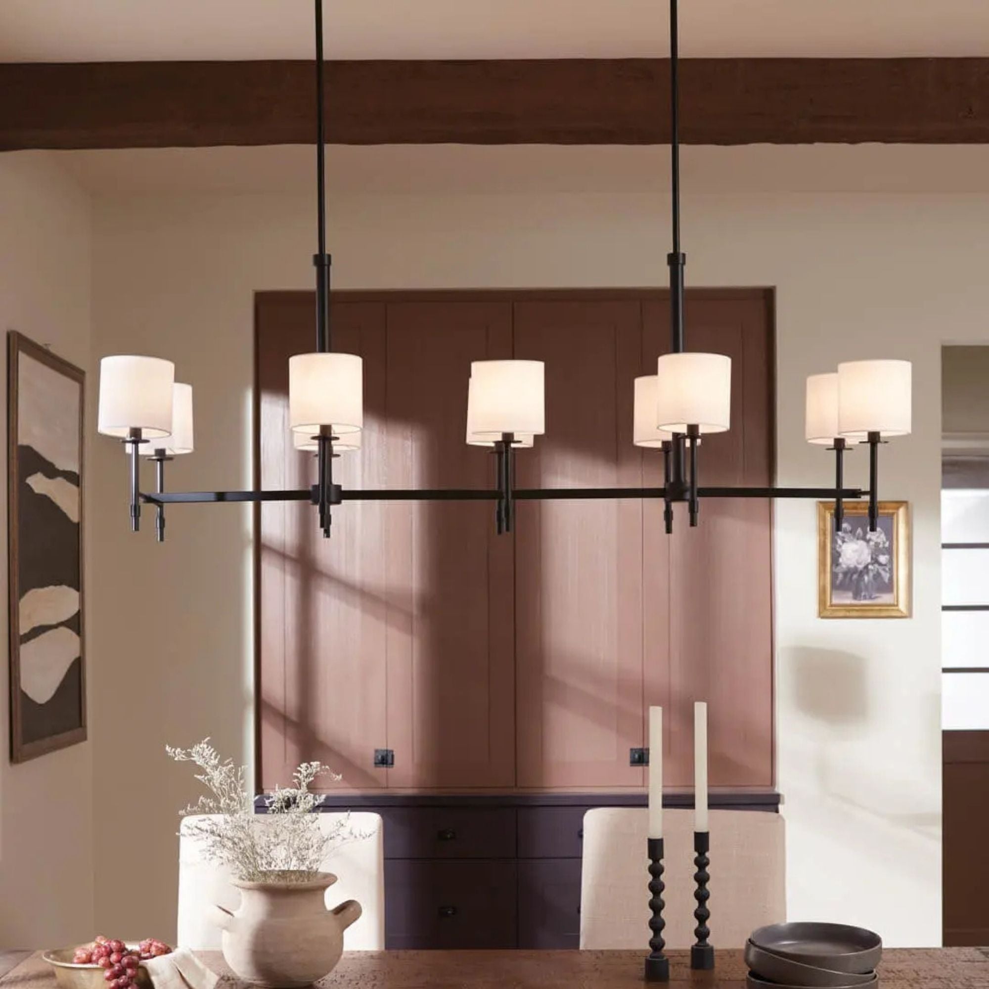 Ali 57" 10-Light Linear Chandelier, Black Finish