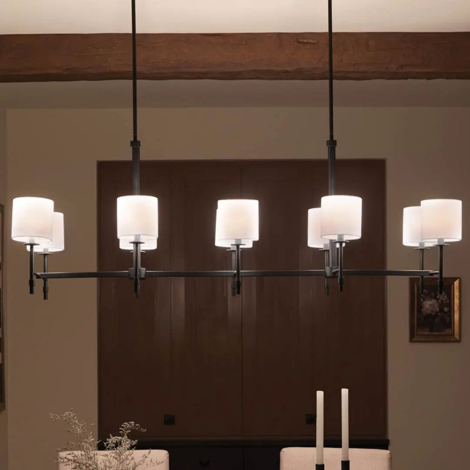 Ali 57" 10-Light Linear Chandelier, Black Finish