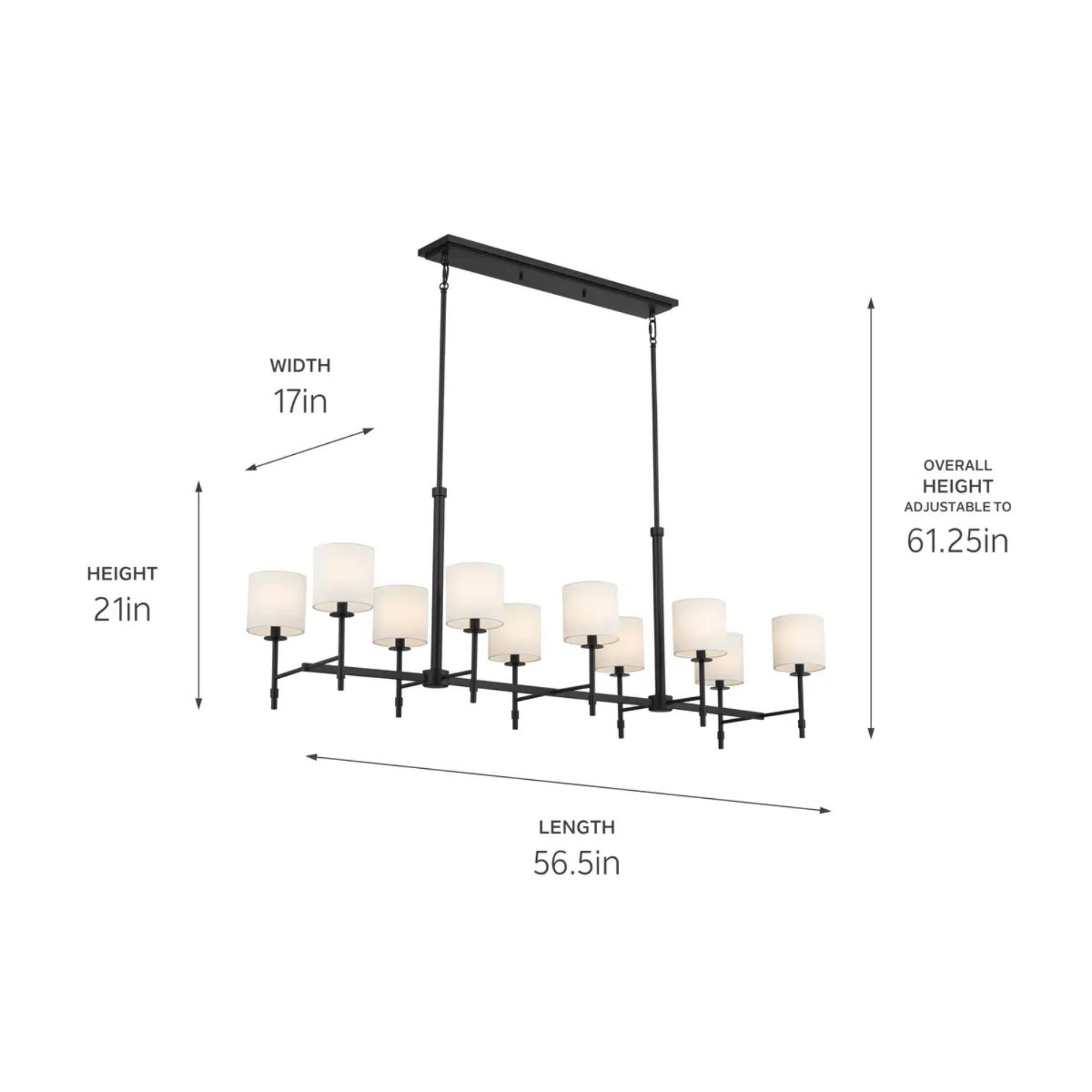 Ali 57" 10-Light Linear Chandelier, Black Finish