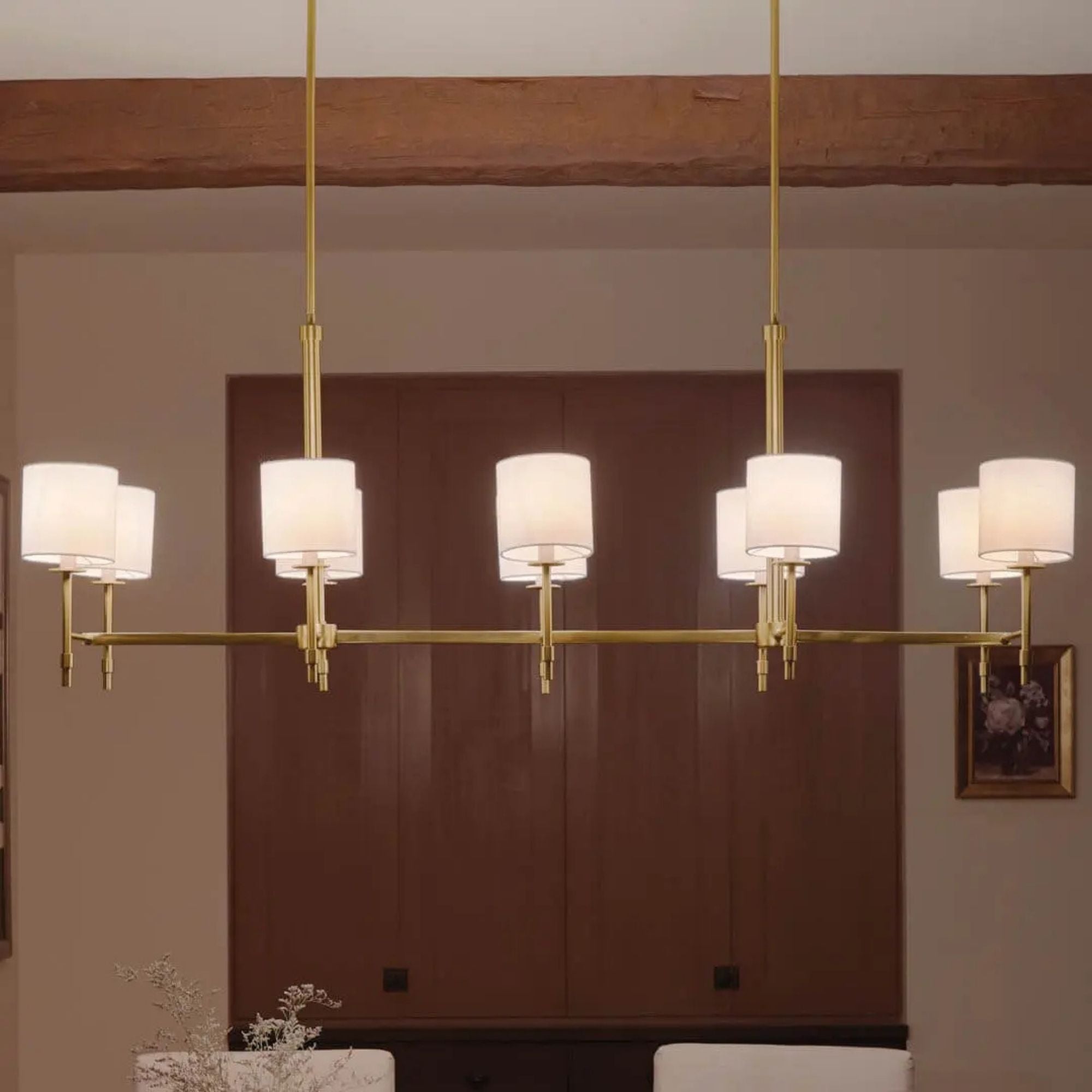 Ali 57" 10-Light Linear Chandelier, Brushed Natural Brass Finish