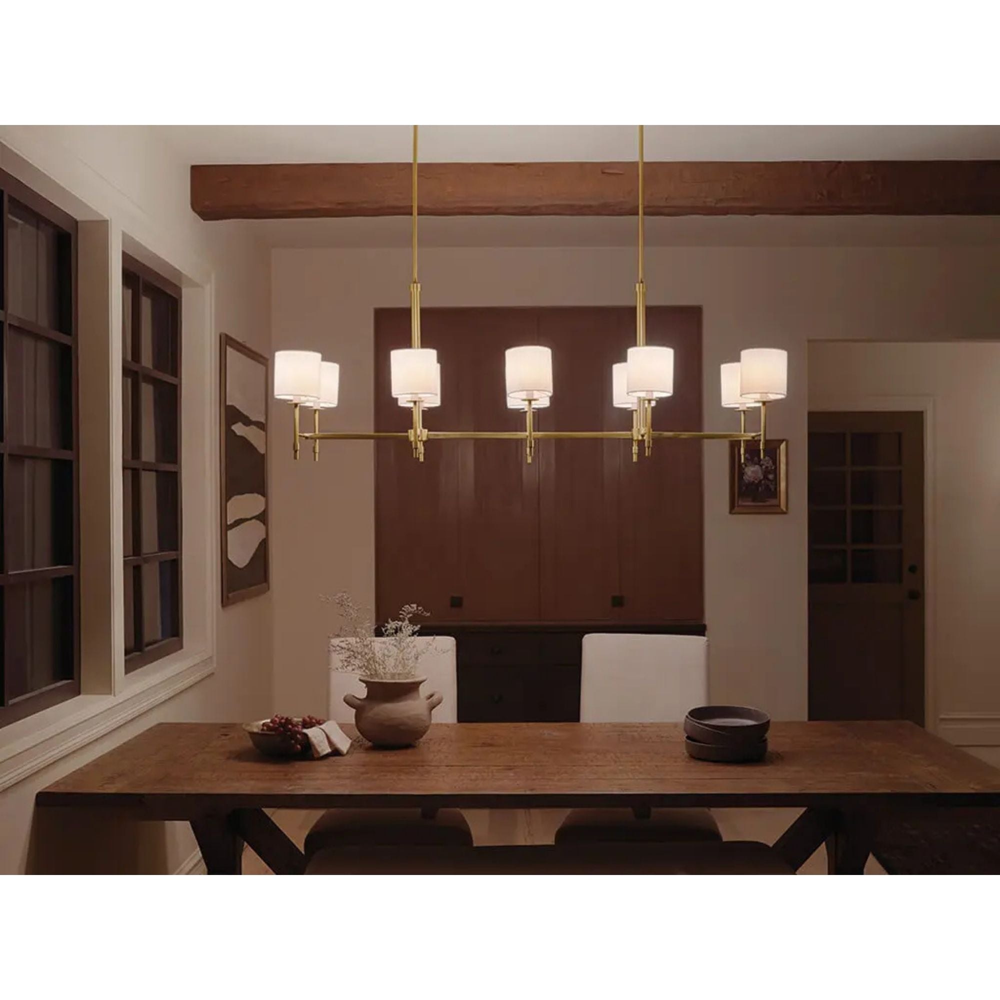 Ali 57" 10-Light Linear Chandelier, Brushed Natural Brass Finish