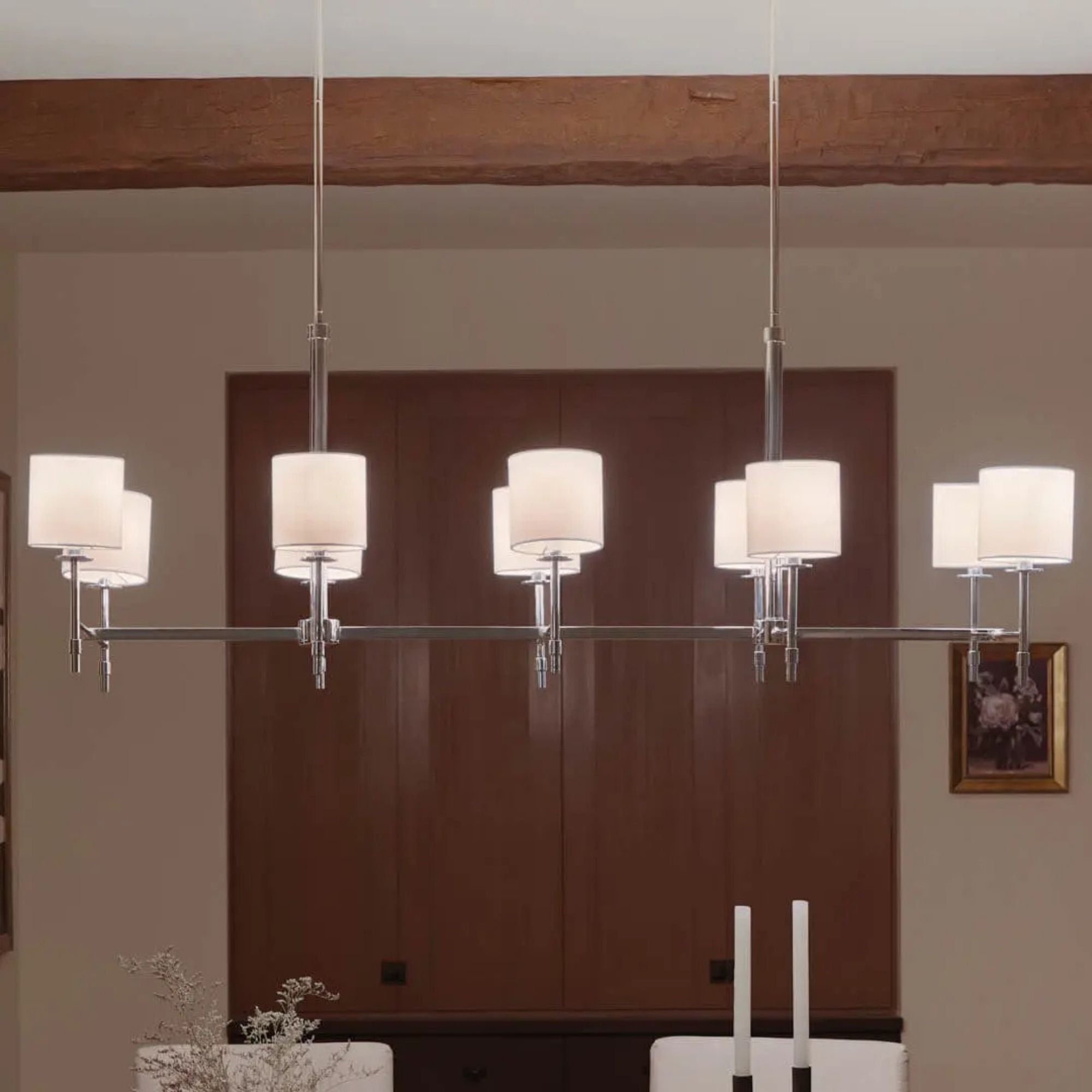 Ali 57" 10-Light Linear Chandelier, Polished Nickel Finish