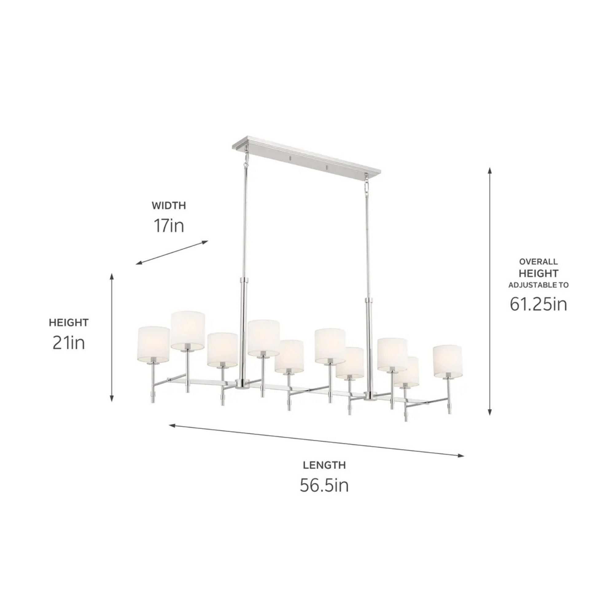 Ali 57" 10-Light Linear Chandelier, Polished Nickel Finish