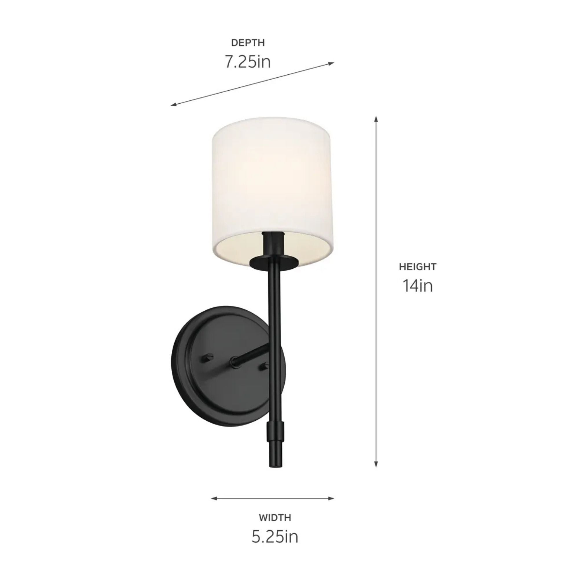 Ali 5" Wall Sconce, Black Finish, Fabric Shade