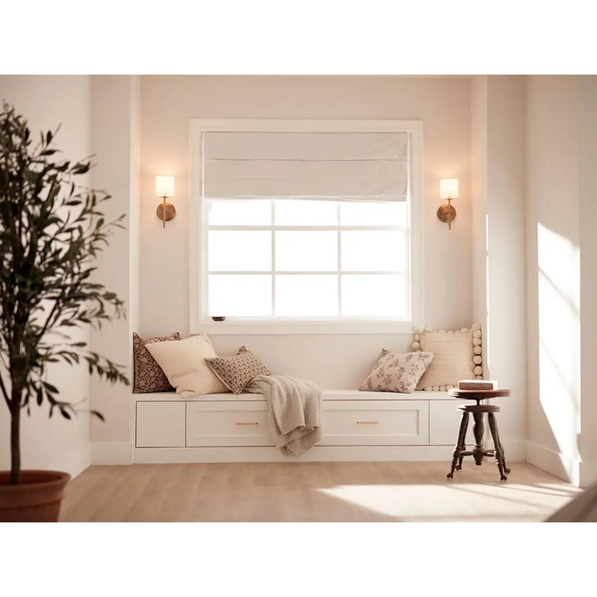 Ali 5" Wall Sconce, Brushed Natural Brass Finish, Fabric Shade - Bees Lighting