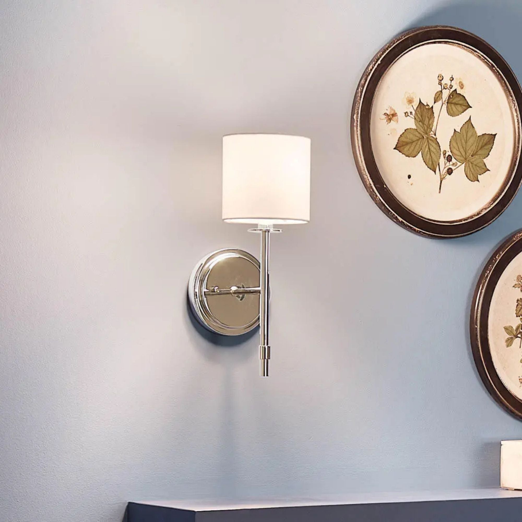 Ali 5" Wall Sconce, Polished Nickel Finish, Fabric Shade