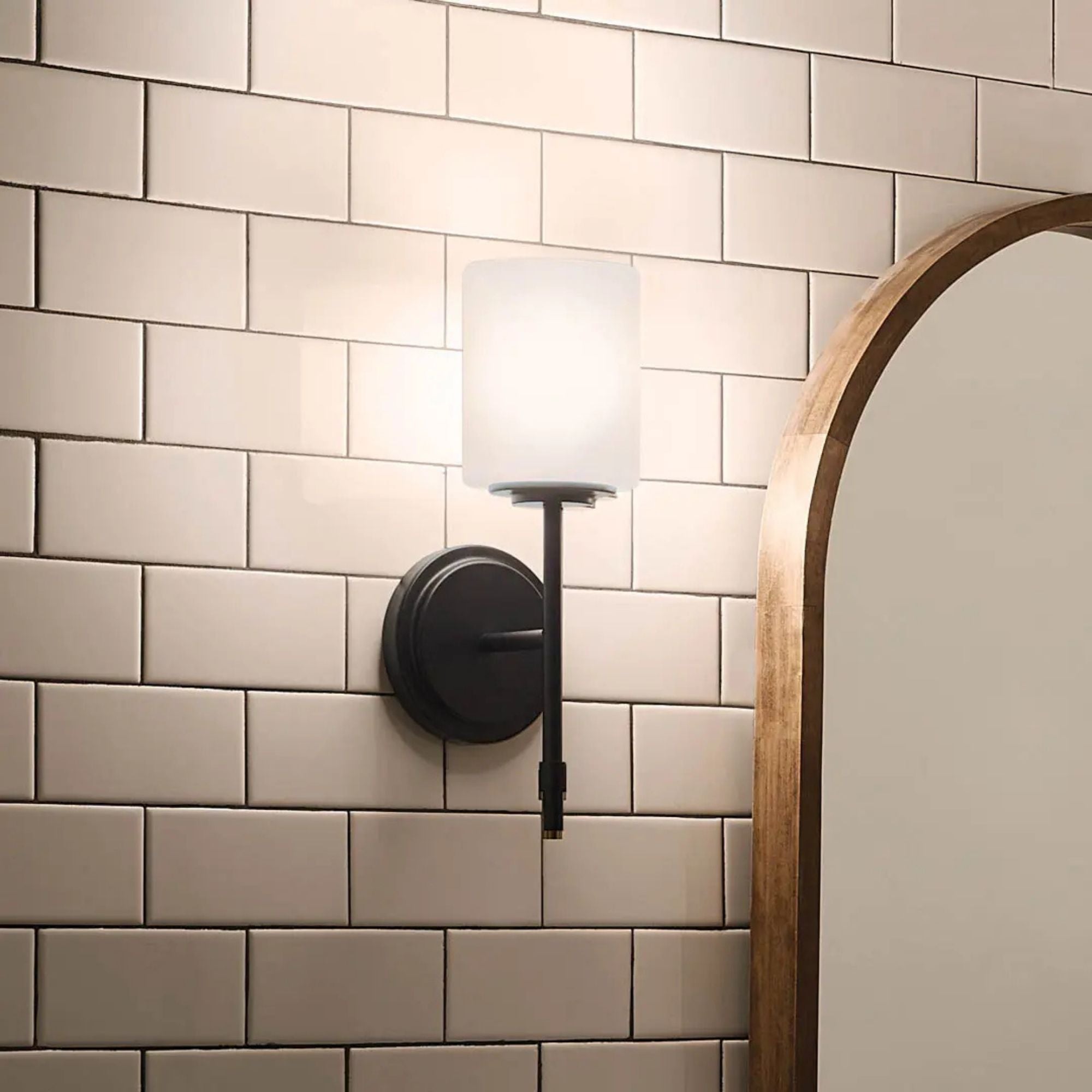 Ali 5" Wall Sconce, Black Finish, Glass Shade - Bees Lighting