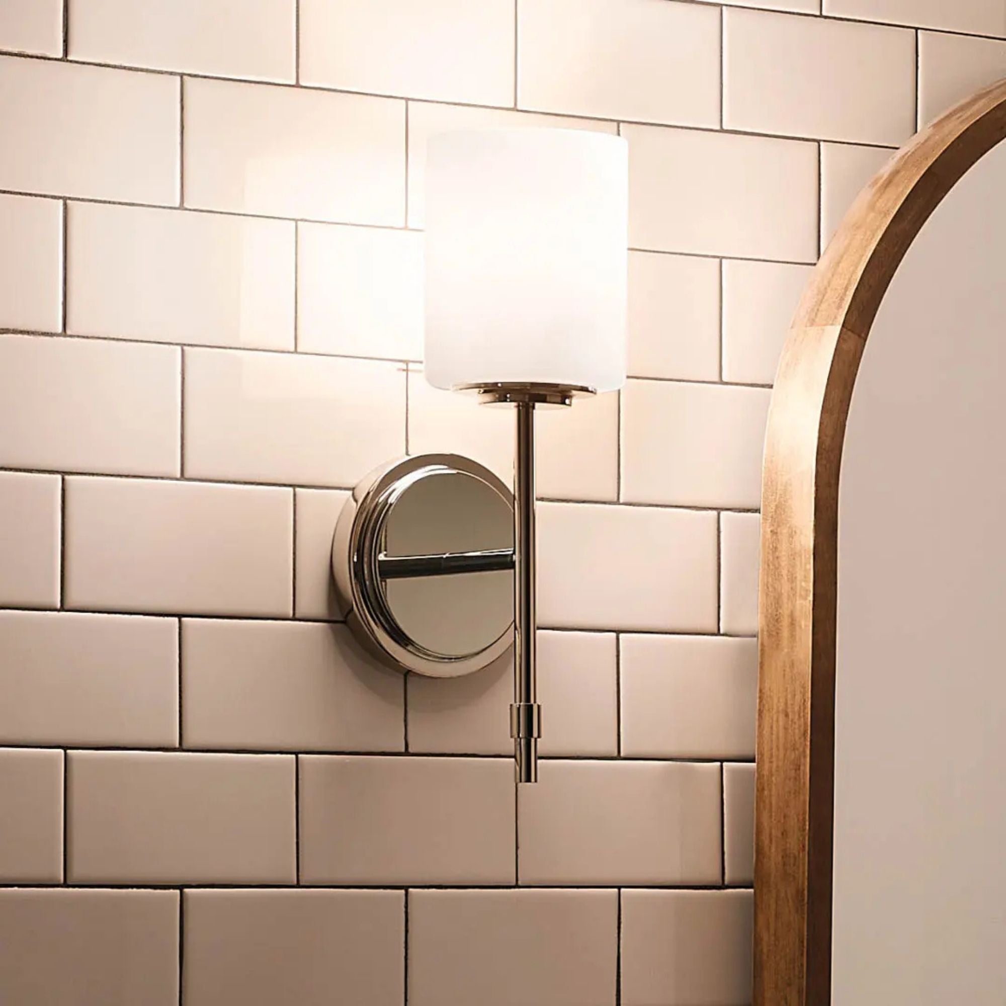 Ali 5" Wall Sconce, Polished Nickel Finish, Glass Shade
