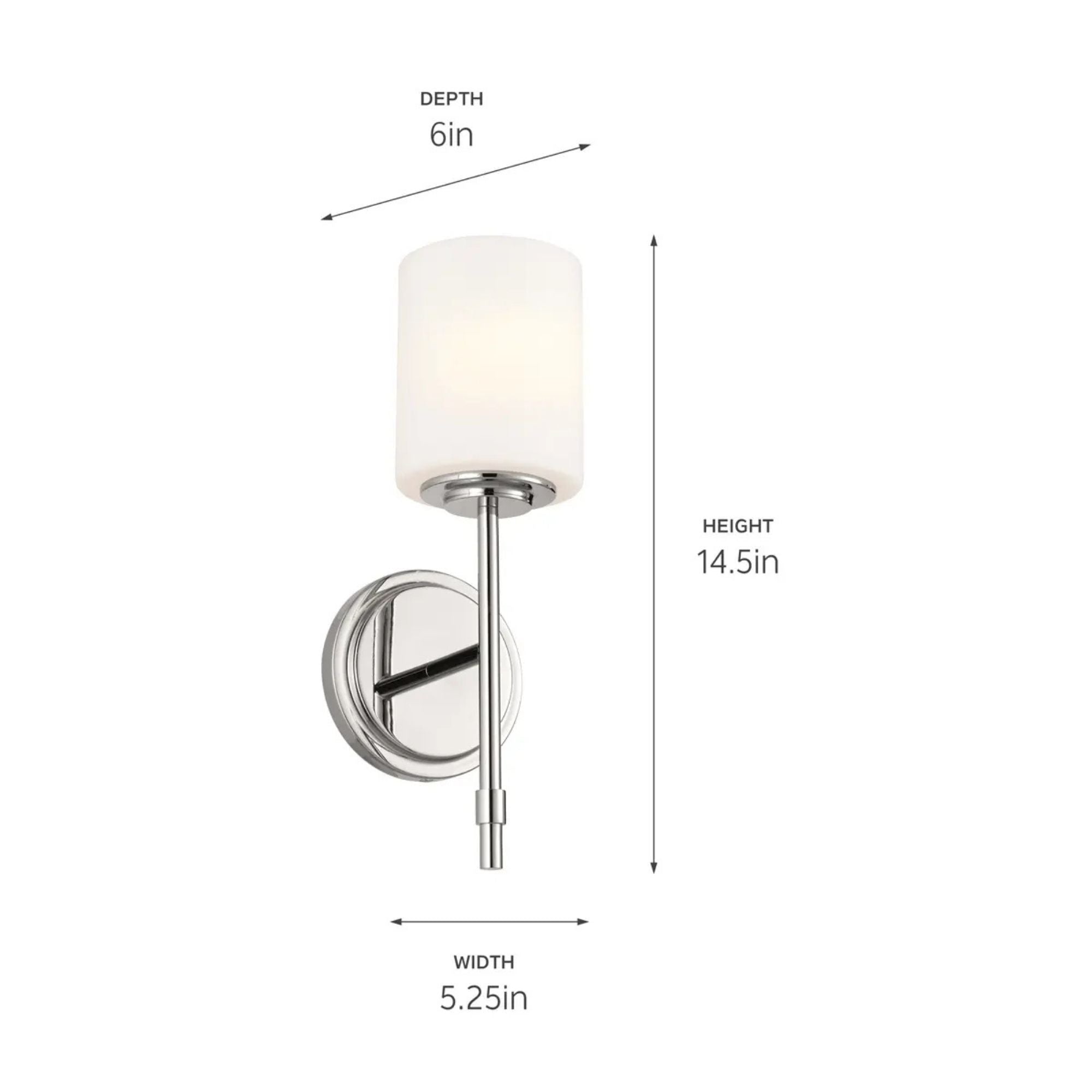 Ali 5" Wall Sconce, Polished Nickel Finish, Glass Shade