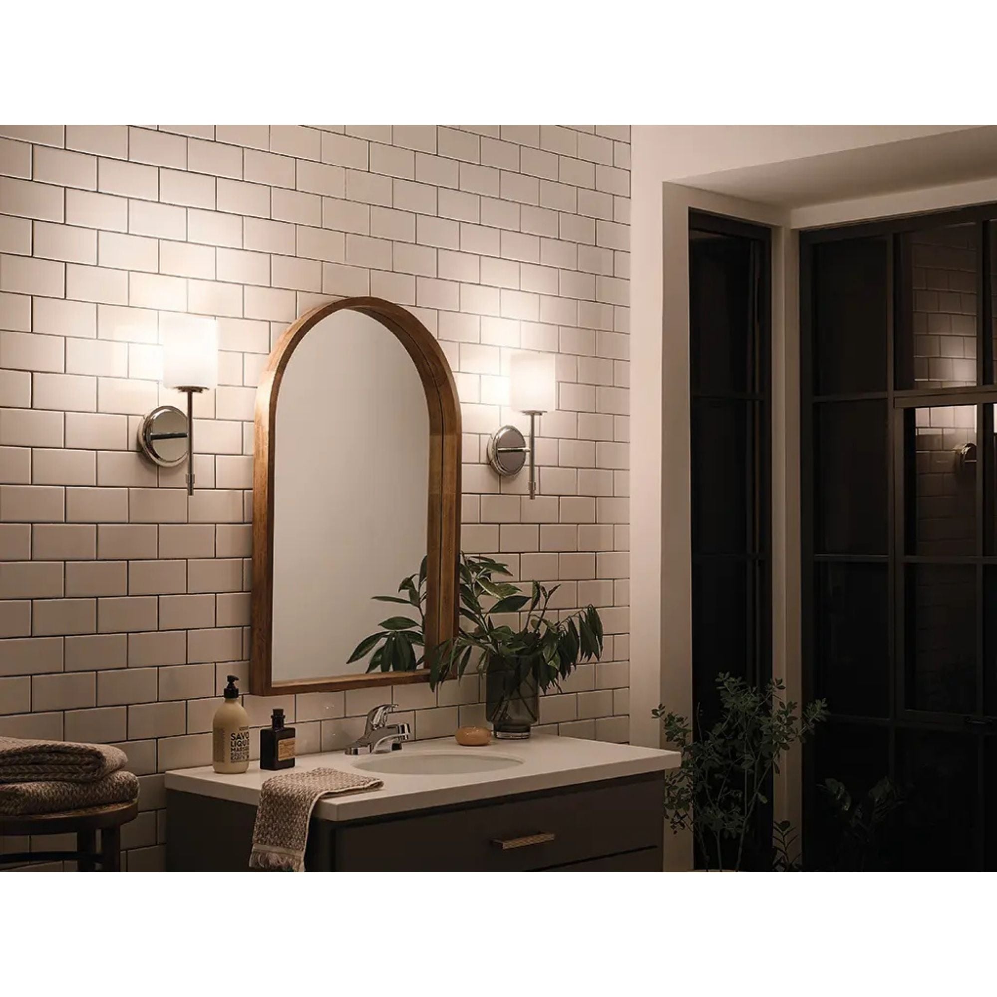 Ali 5" Wall Sconce, Polished Nickel Finish, Glass Shade