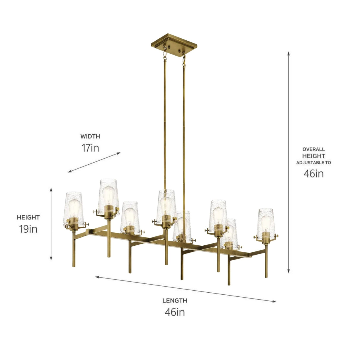 Kichler Alton 19 in. 8-Light Chandelier, Natural Brass with Clear Seeded Glass