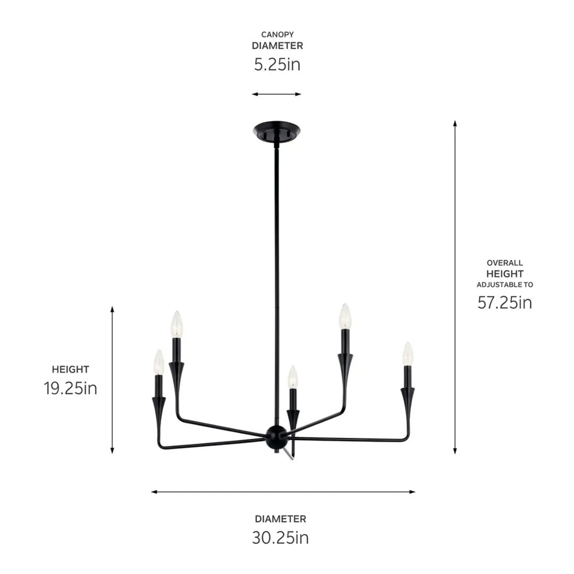 Alvaro 30" 5-Light Chandelier, Black Finish