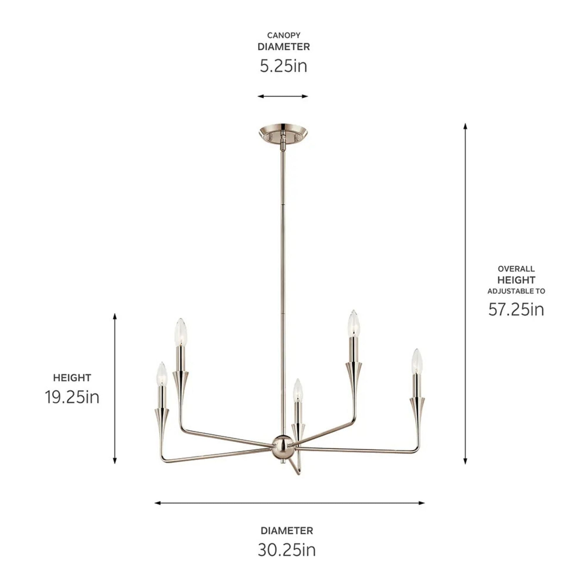 Alvaro 30" 5-Light Chandelier, Polished Nickel Finish - Bees Lighting