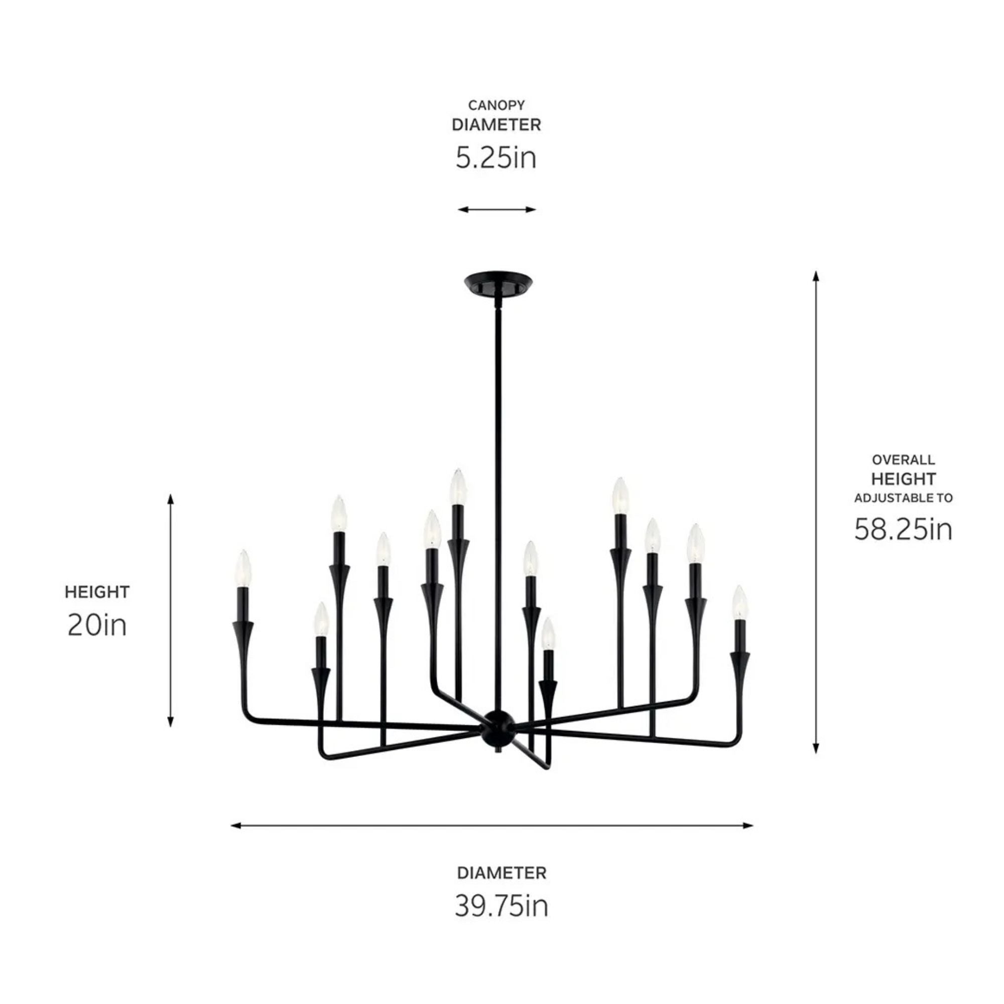 Alvaro 40" 12-Light Chandelier, Black Finish