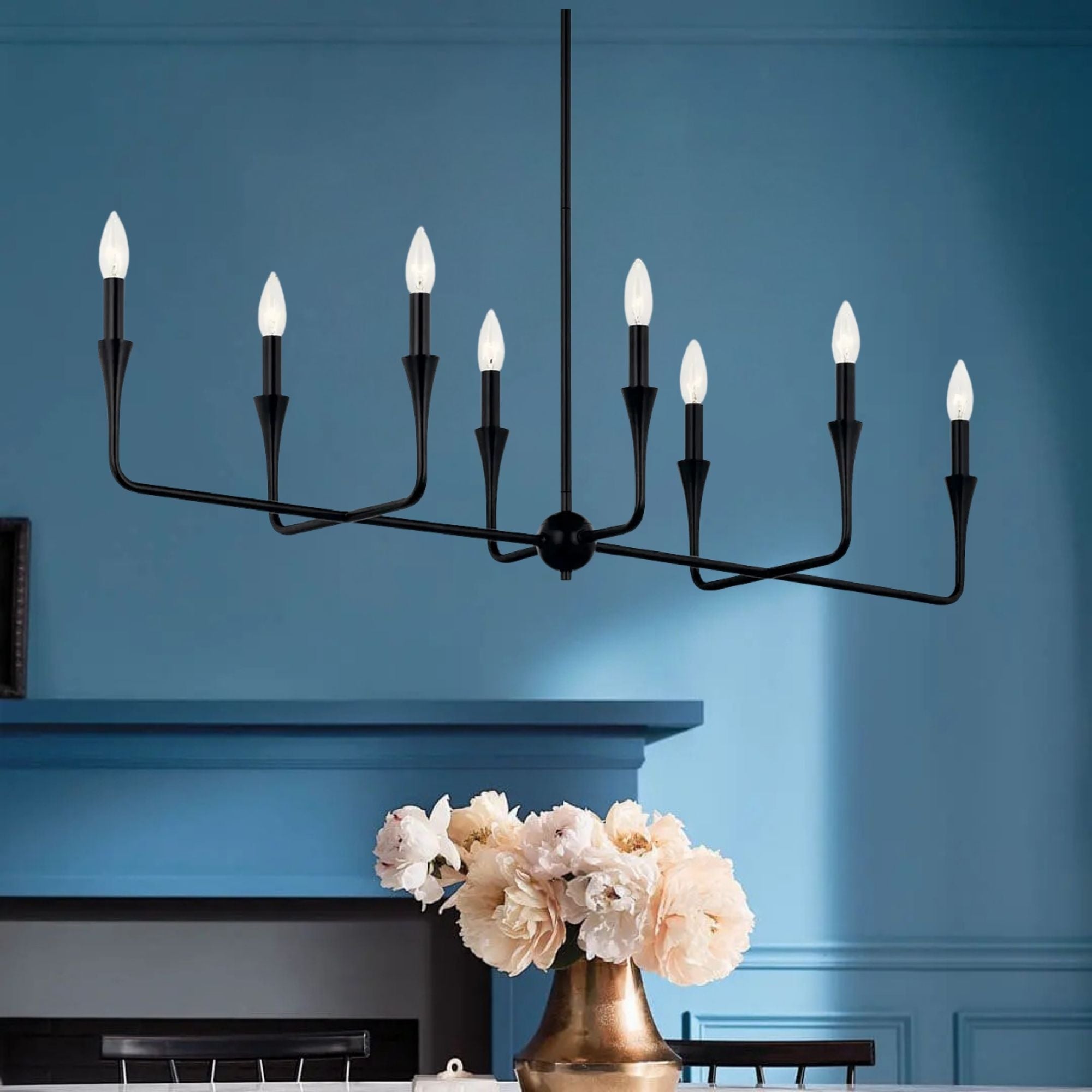 Alvaro 46" 8-Light Linear Chandelier, Black Finish