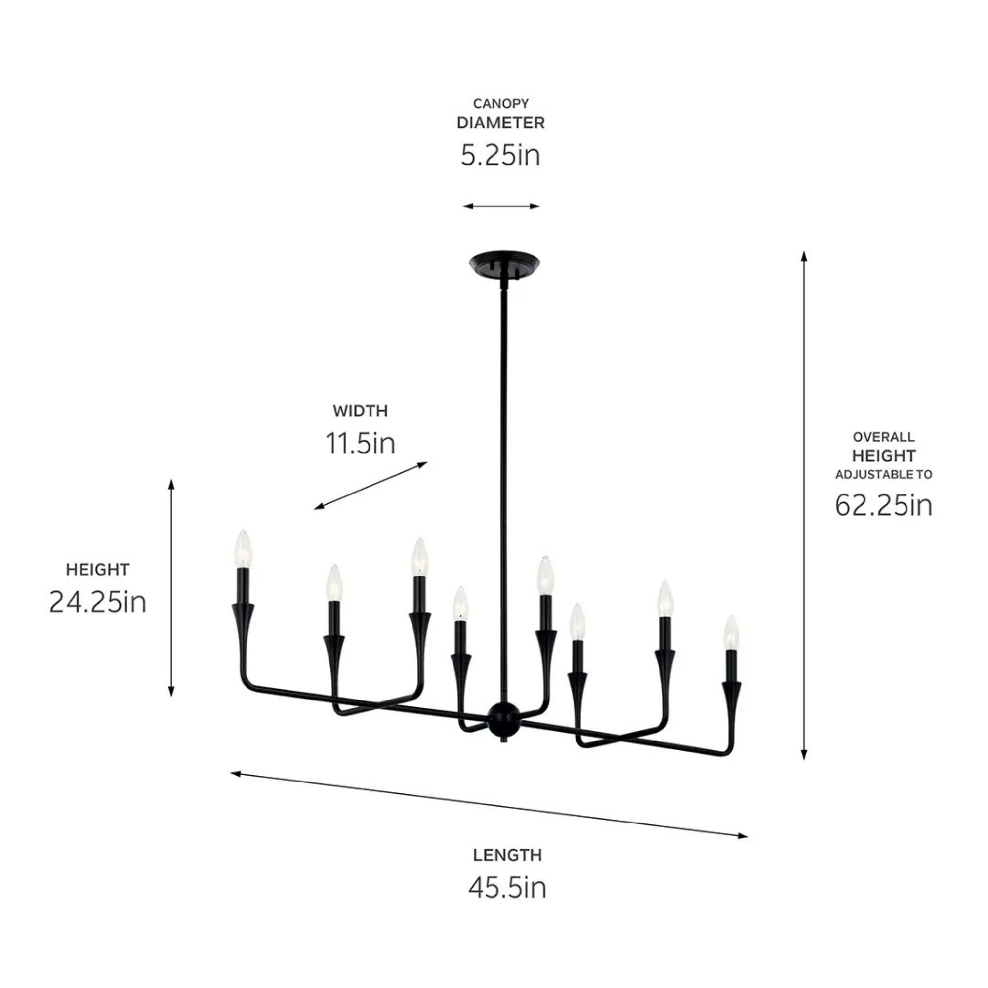 Alvaro 46" 8-Light Linear Chandelier, Black Finish
