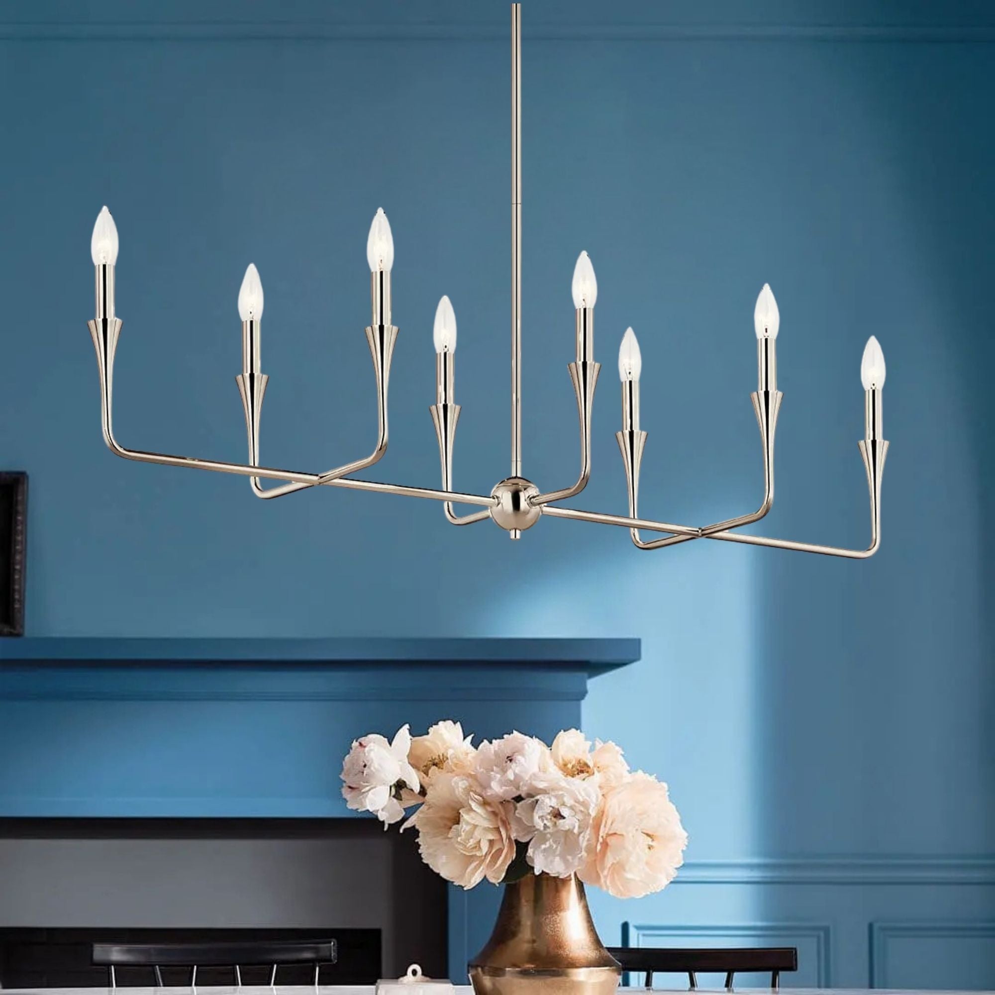 Alvaro 46" 8-Light Linear Chandelier, Polished Nickel Finish