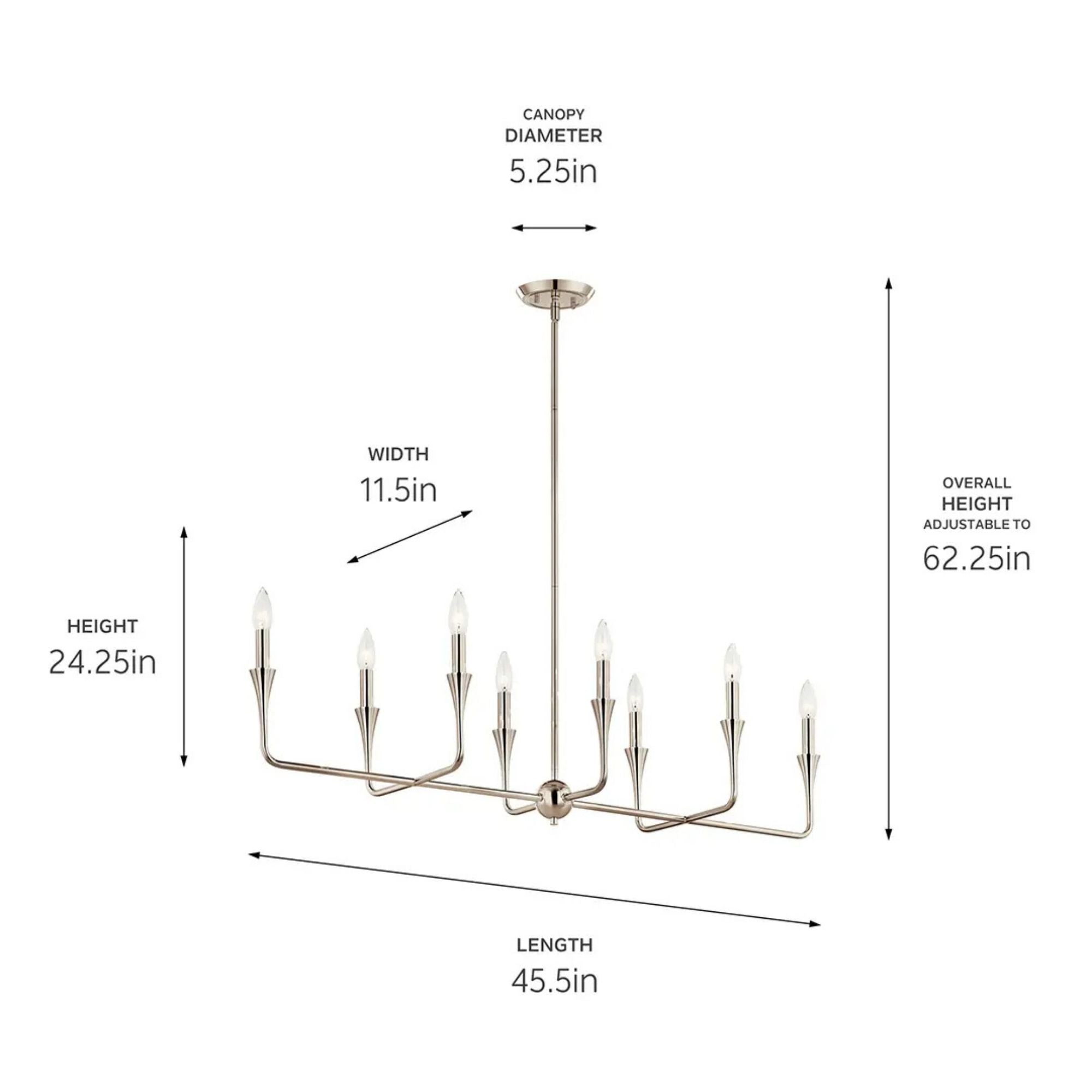 Alvaro 46" 8-Light Linear Chandelier, Polished Nickel Finish