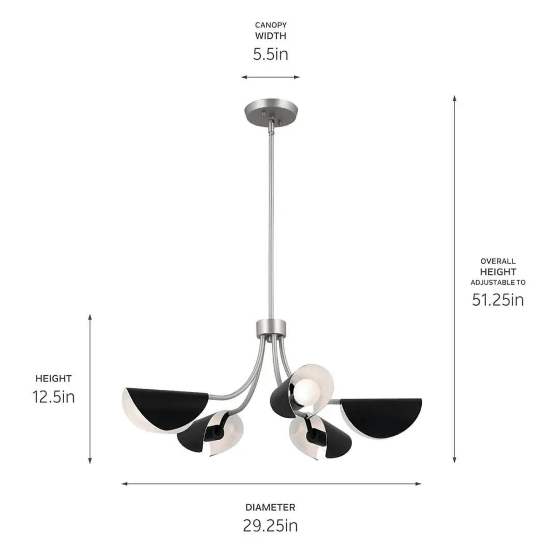 Arcus 29" 5-Light Chandelier, Satin Nickel & Black Finish - Bees Lighting