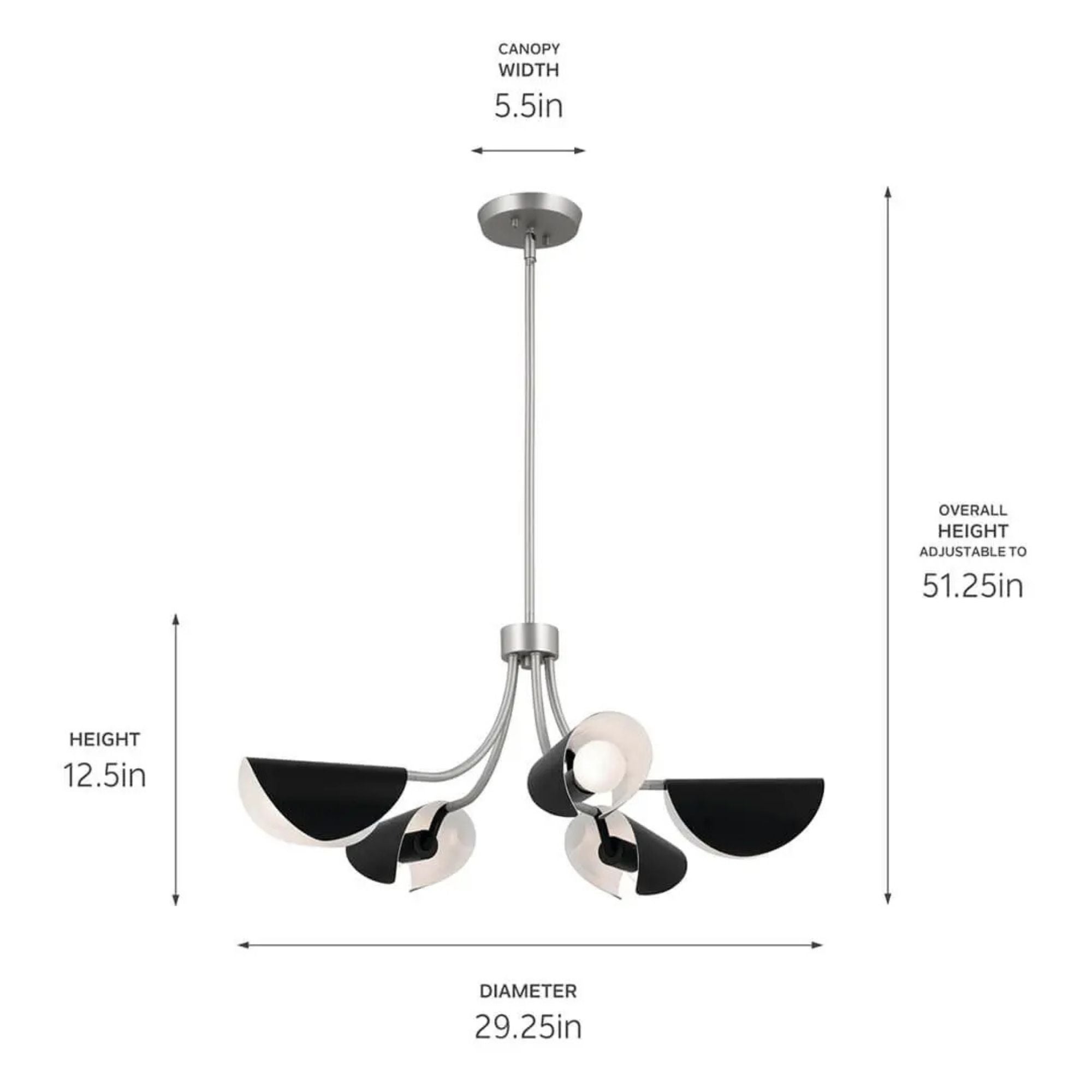 Arcus 29" 5-Light Chandelier, Satin Nickel & Black Finish - Bees Lighting