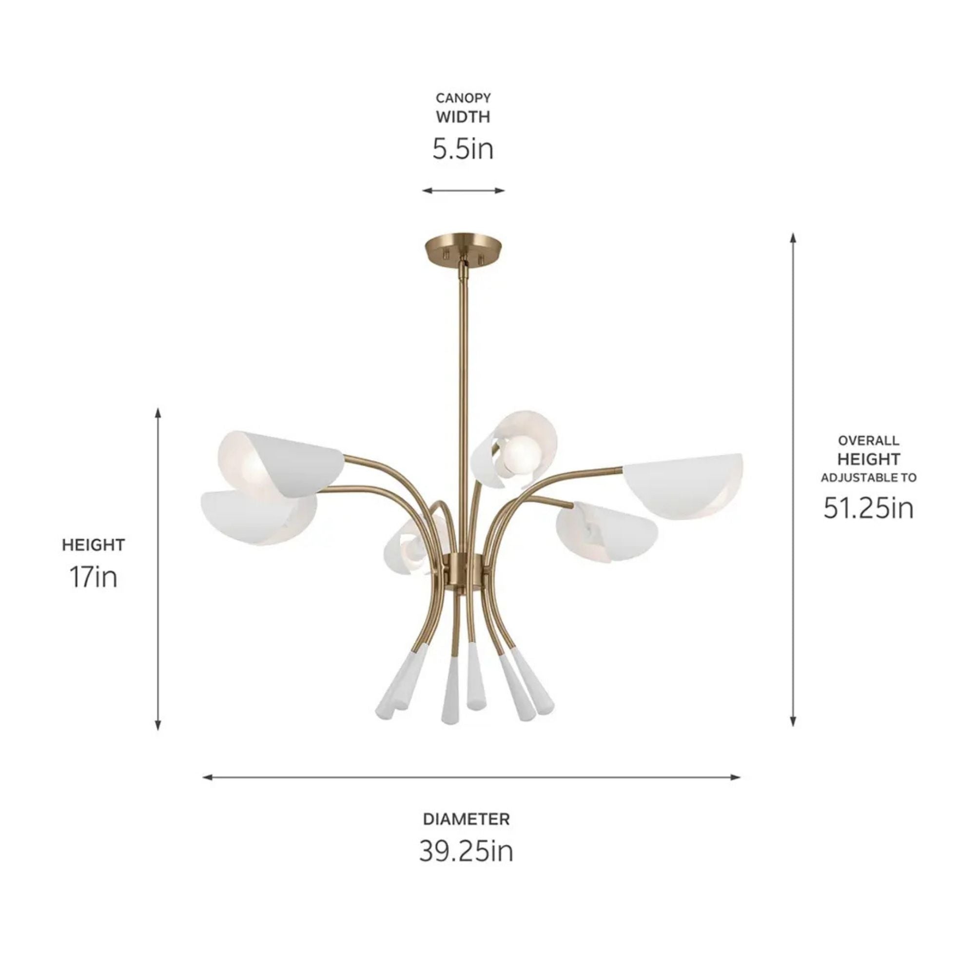 Arcus 39" 6-Light Chandelier, Champagne Bronze & White Finish
