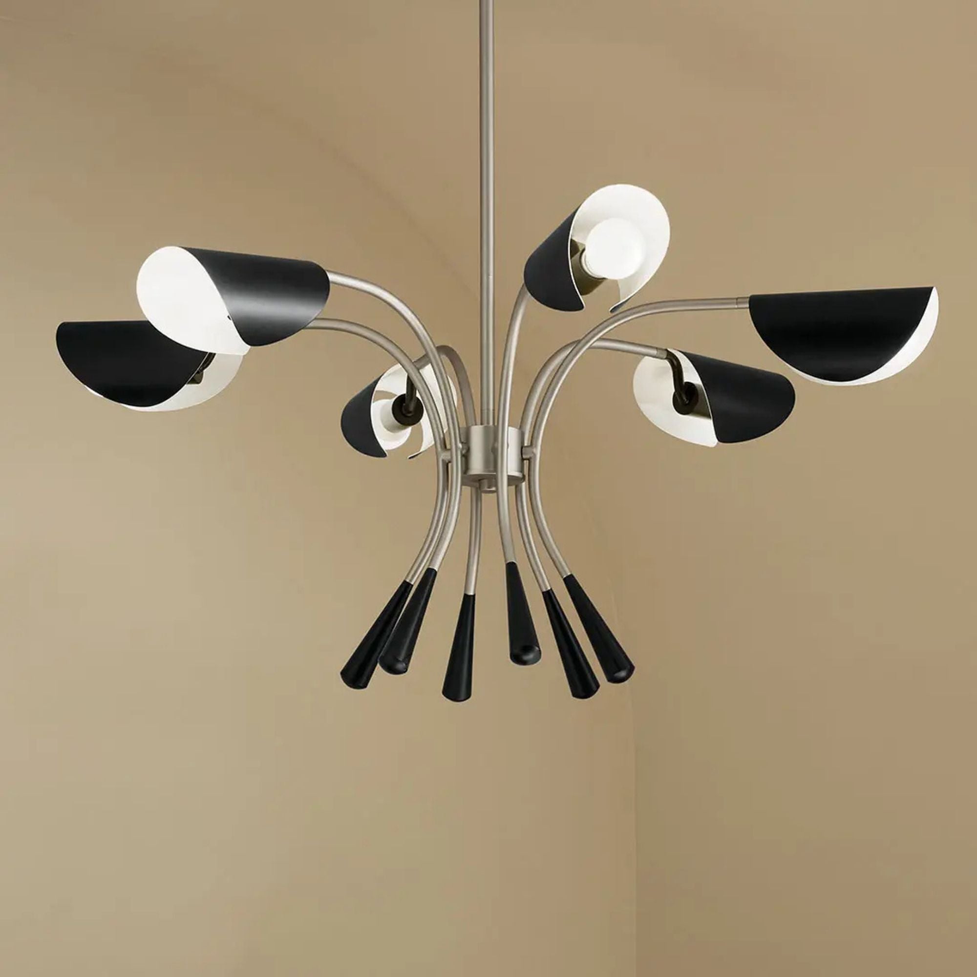 Arcus 39" 6-Light Chandelier, Satin Nickel & Black Finish