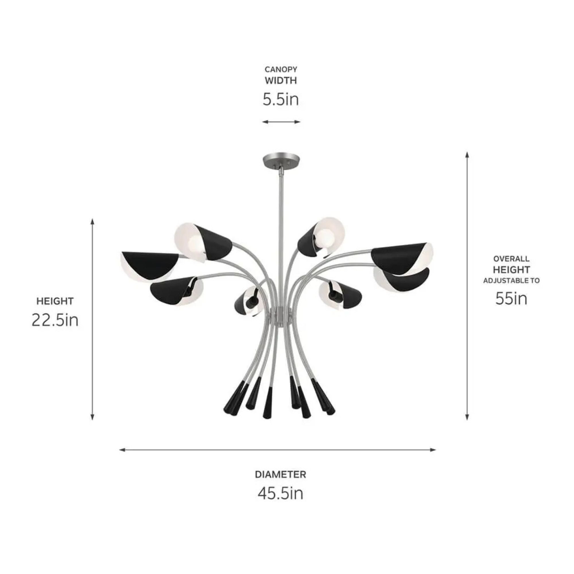 Arcus 46" 8-Light Chandelier, Satin Nickel & Black Finish