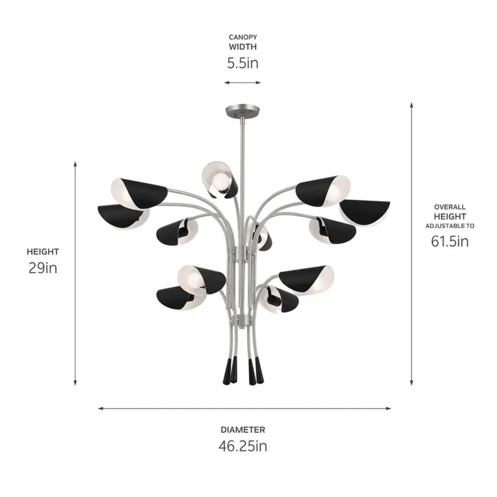 Arcus 46" 12-Light Chandelier, Satin Nickel Finish