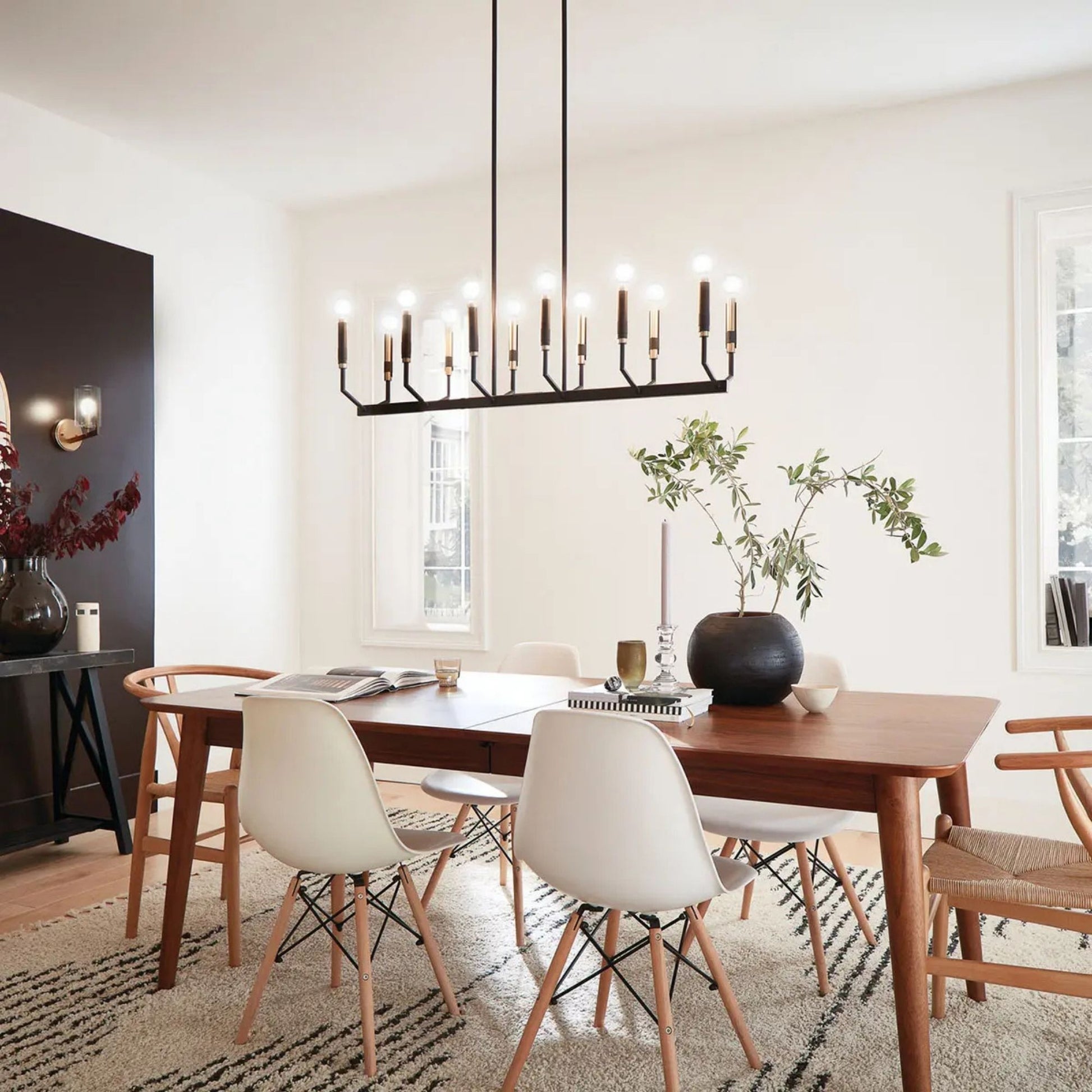 Armand 43" 12-Light Linear Chandelier, Black Finish - Bees Lighting