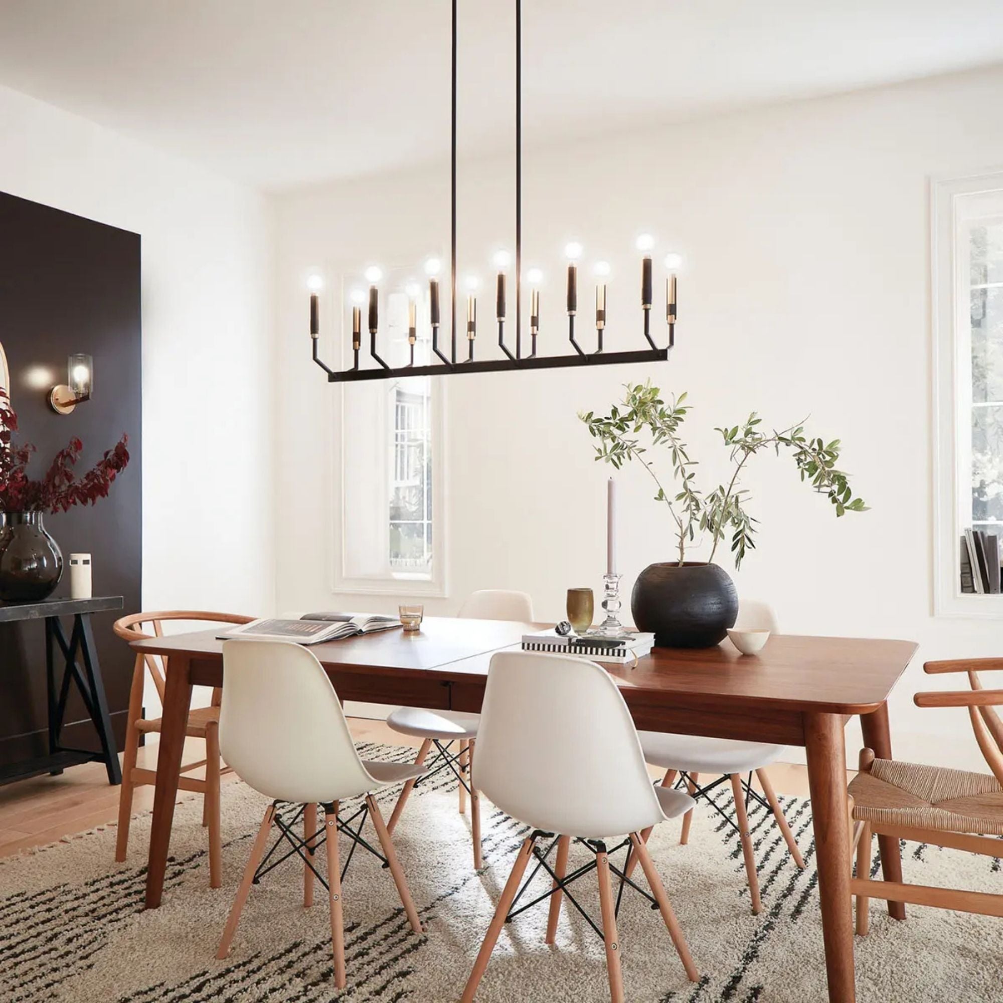 Armand 43" 12-Light Linear Chandelier, Black Finish