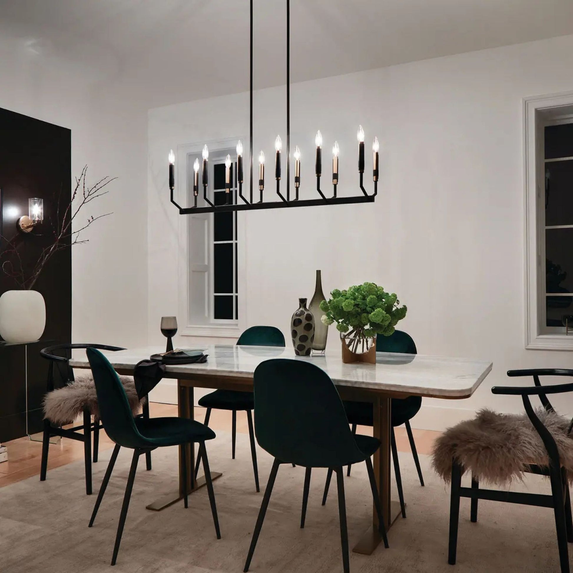 Armand 43" 12-Light Linear Chandelier, Black Finish - Bees Lighting