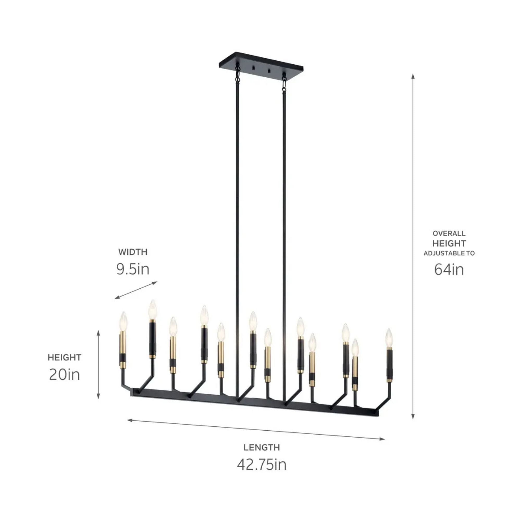 Armand 43" 12-Light Linear Chandelier, Black Finish - Bees Lighting