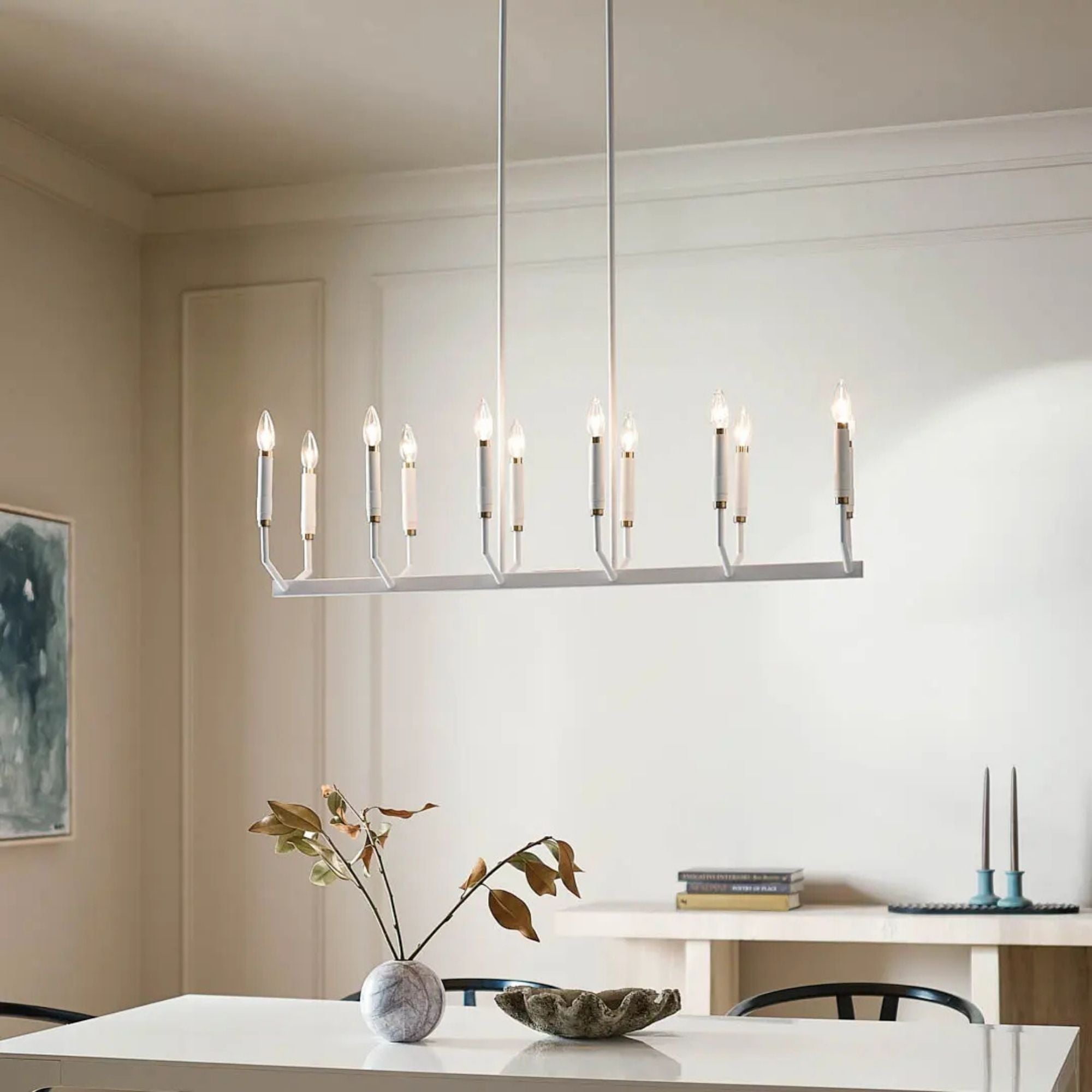 Armand 43" 12-Light Linear Chandelier, White Finish