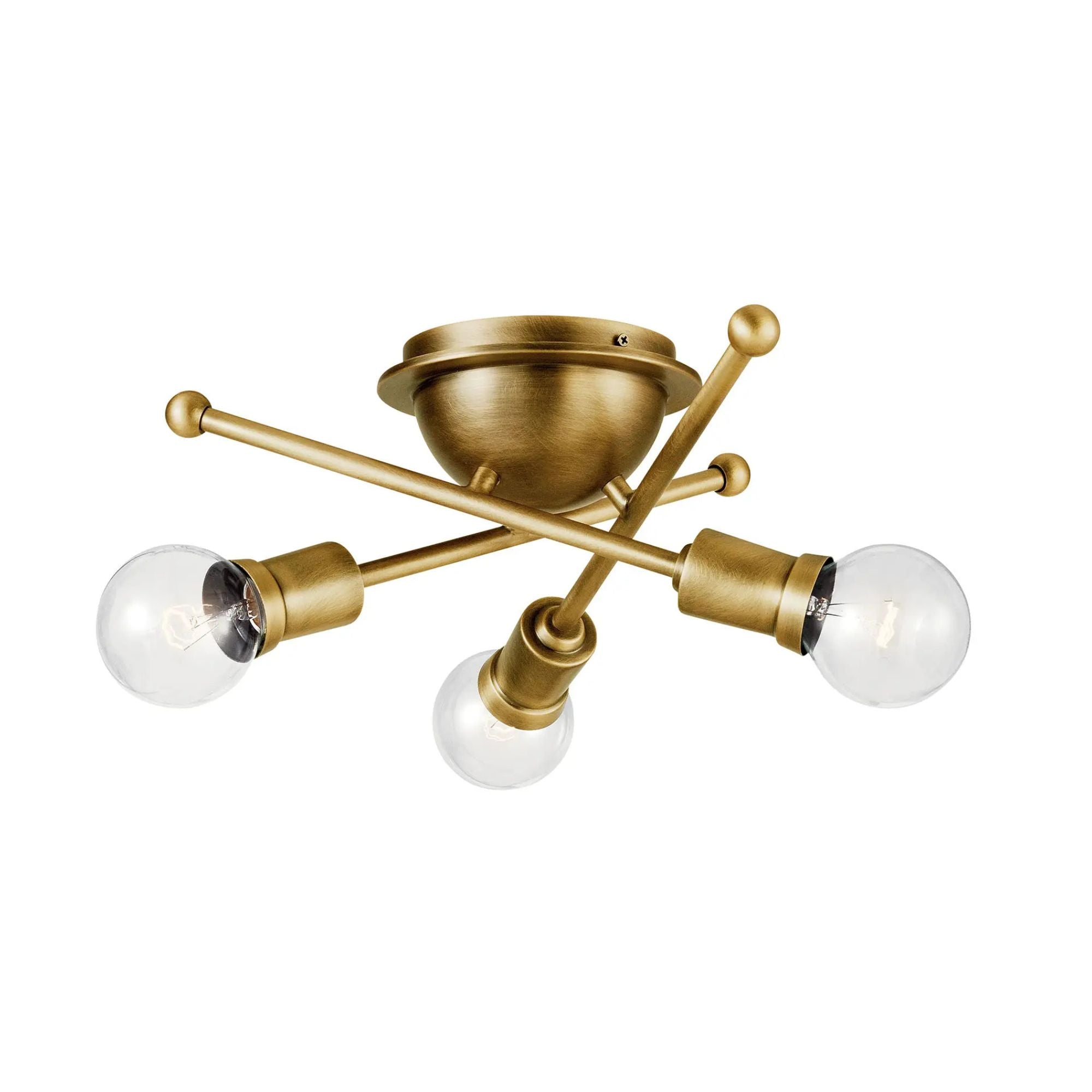 Armstrong 15" 3-Light Flush Mount, Natural Brass Finish