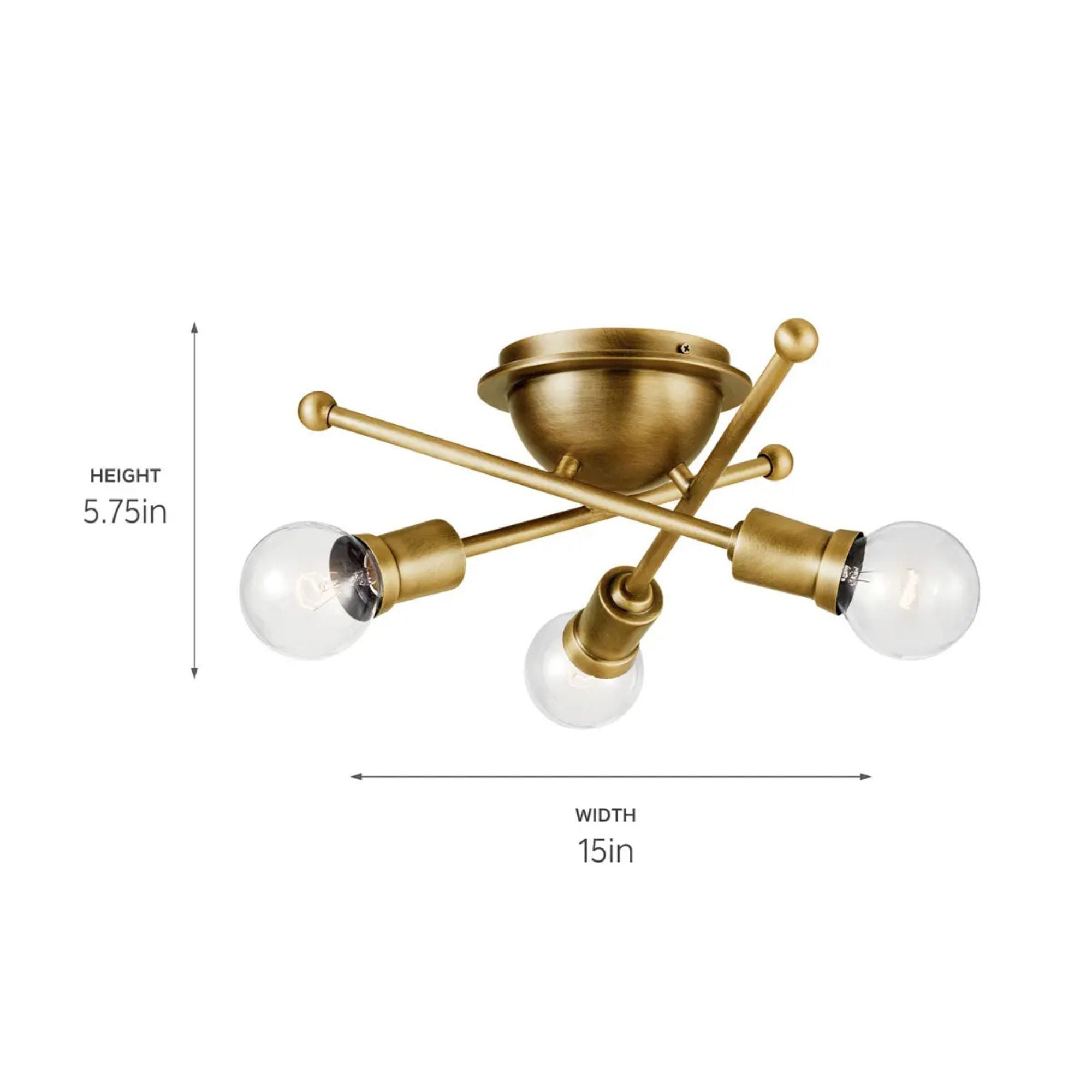 Armstrong 15" 3-Light Flush Mount, Natural Brass Finish