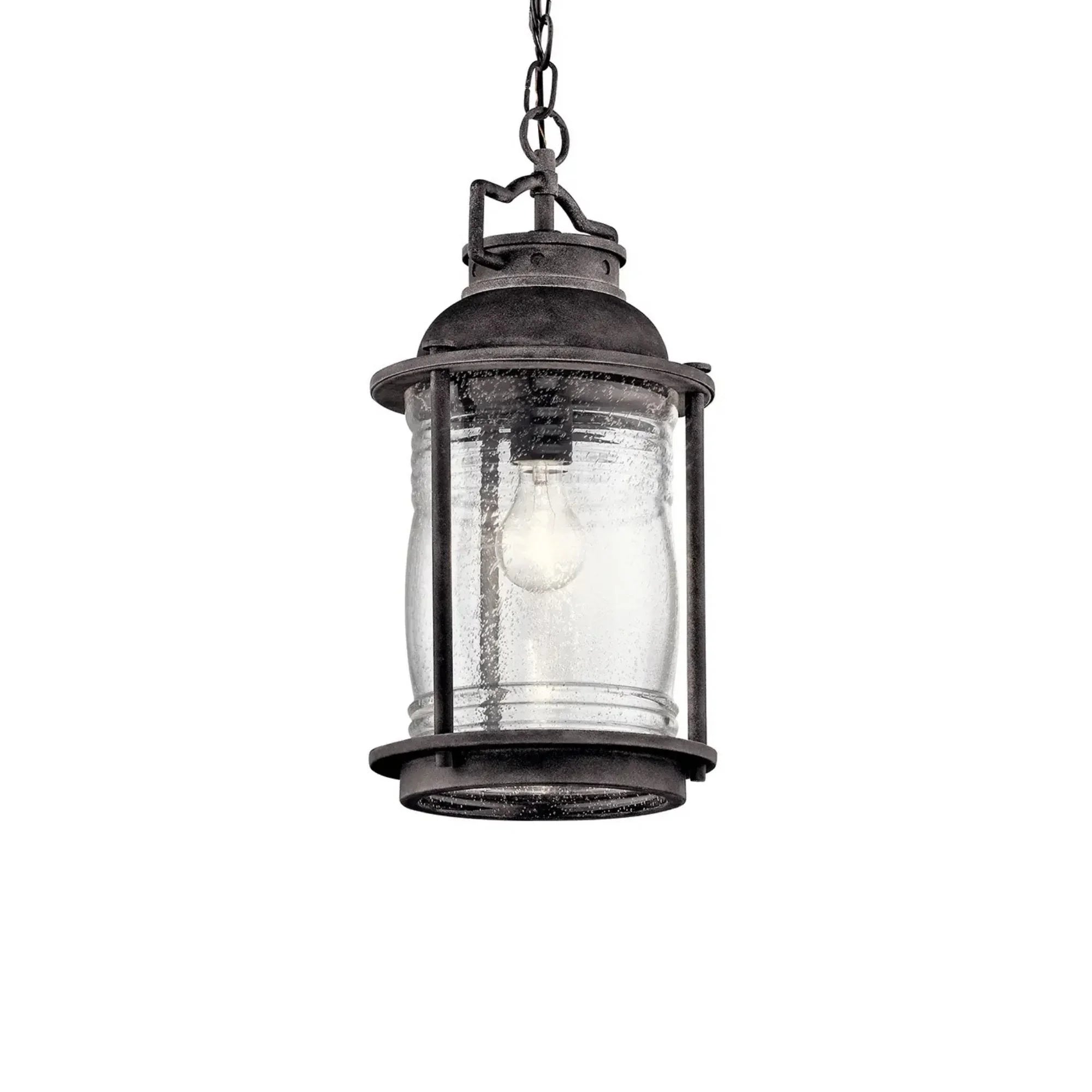 Kichler Ashland Bay 17.75 in. Outdoor Hanging Lantern, Weathered Zinc with Clear Seeded Glass