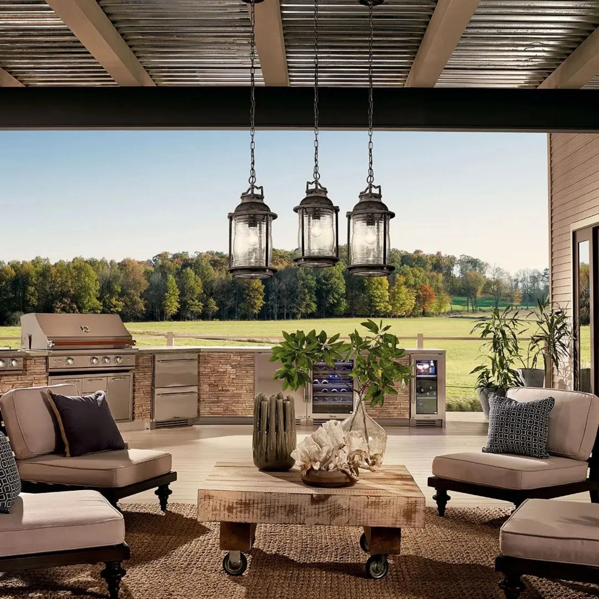 Kichler Ashland Bay 17.75 in. Outdoor Hanging Lantern, Weathered Zinc with Clear Seeded Glass